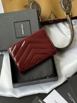 Alternative view of SAINT LAURENT Wallet Bags Patent Leather (Burgundy-Gold) 13X9X3CM A80202608081342