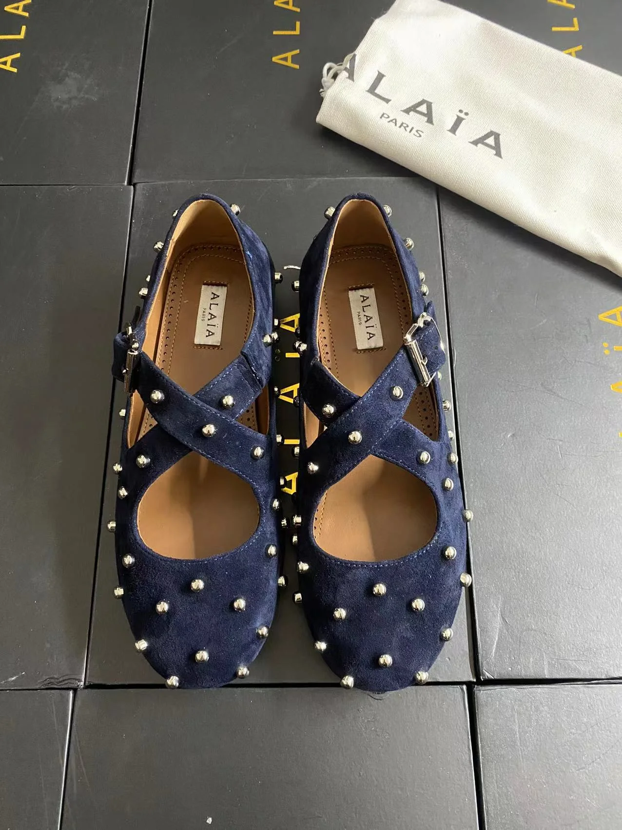 ALAIA Flats Calfskin Leather Blue-Silver EU35-41 B70202609110466