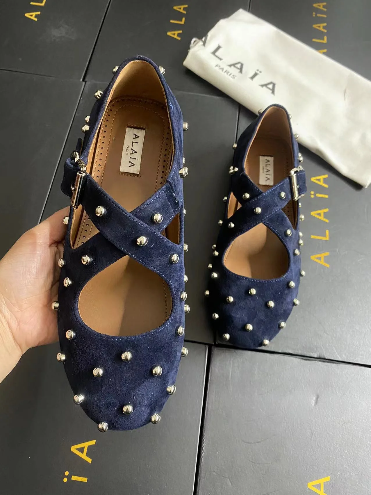 ALAIA Flats Calfskin Leather Blue-Silver EU35-41 B70202609110466 - Image 6