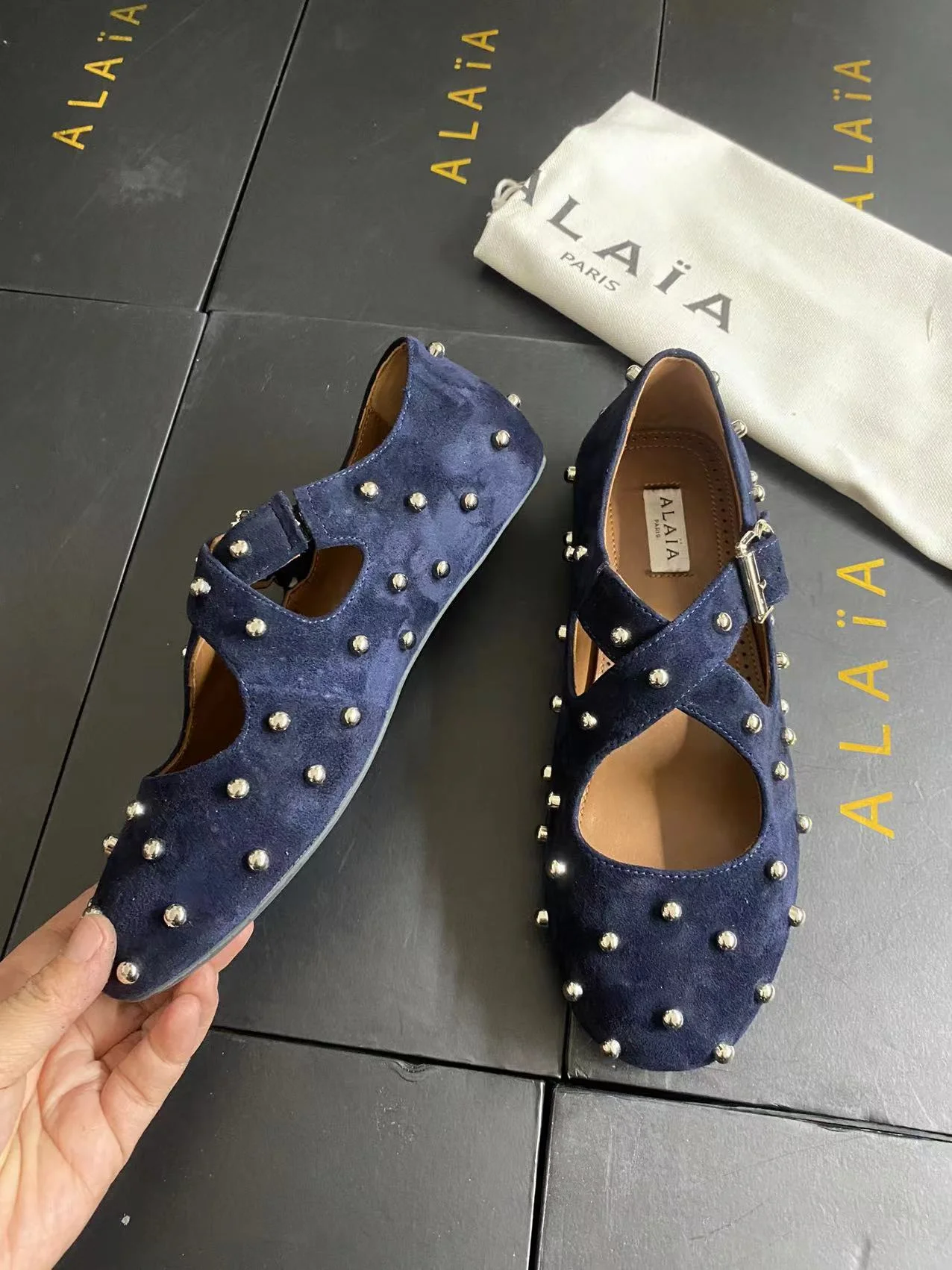 ALAIA Flats Calfskin Leather Blue-Silver EU35-41 B70202609110466 - Image 8