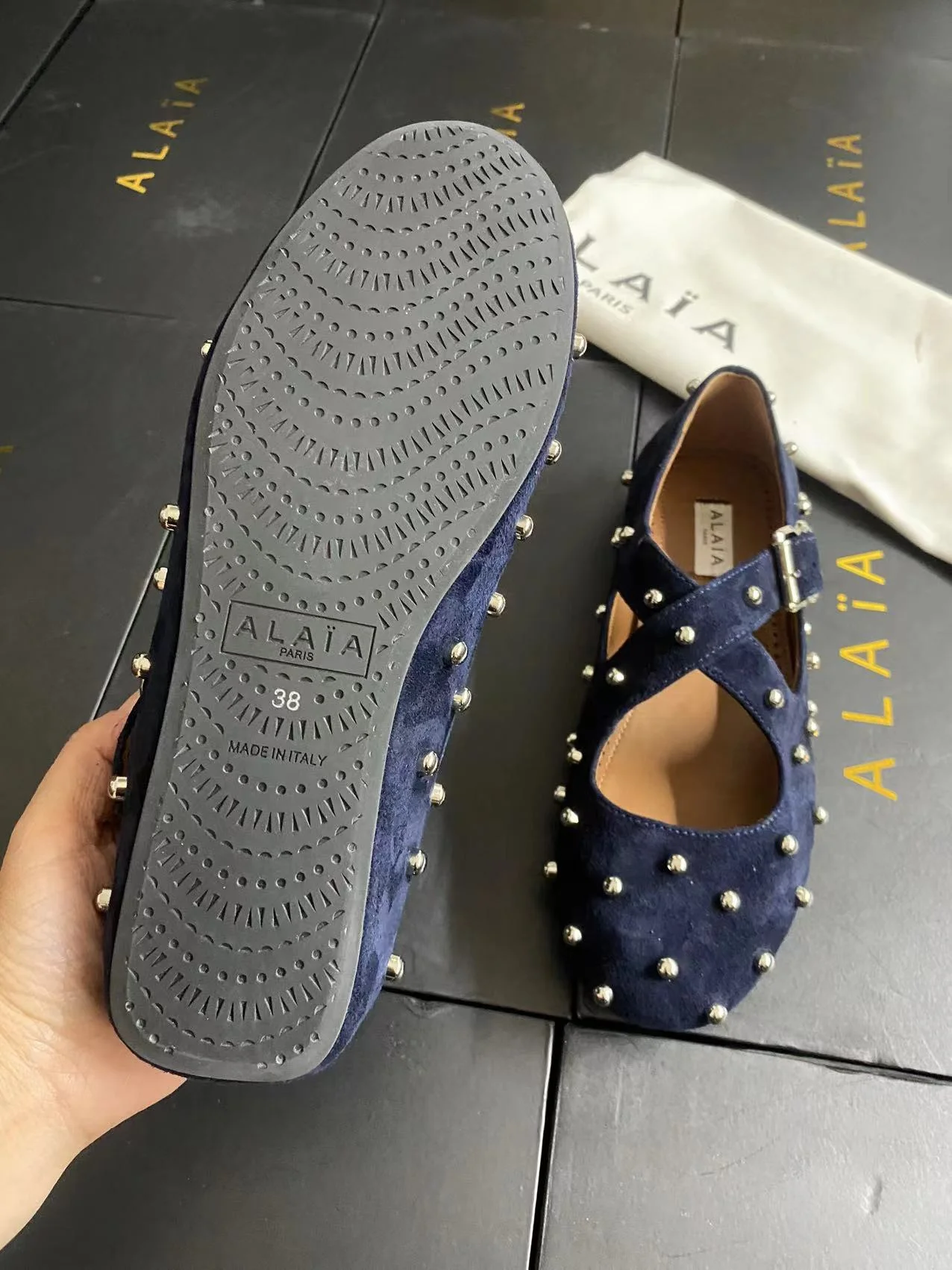 ALAIA Flats Calfskin Leather Blue-Silver EU35-41 B70202609110466 - Image 9