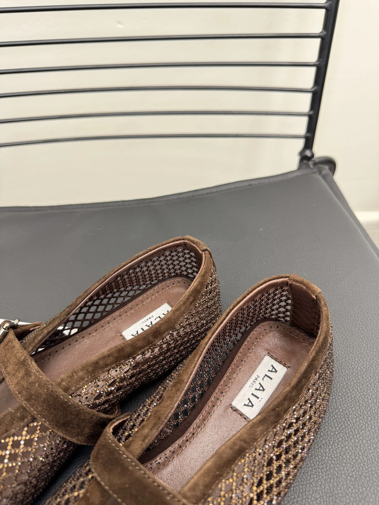 ALAIA Flats Cashmere Lambskin Brown-Silver EU35-42 B70202609110493 - Image 4