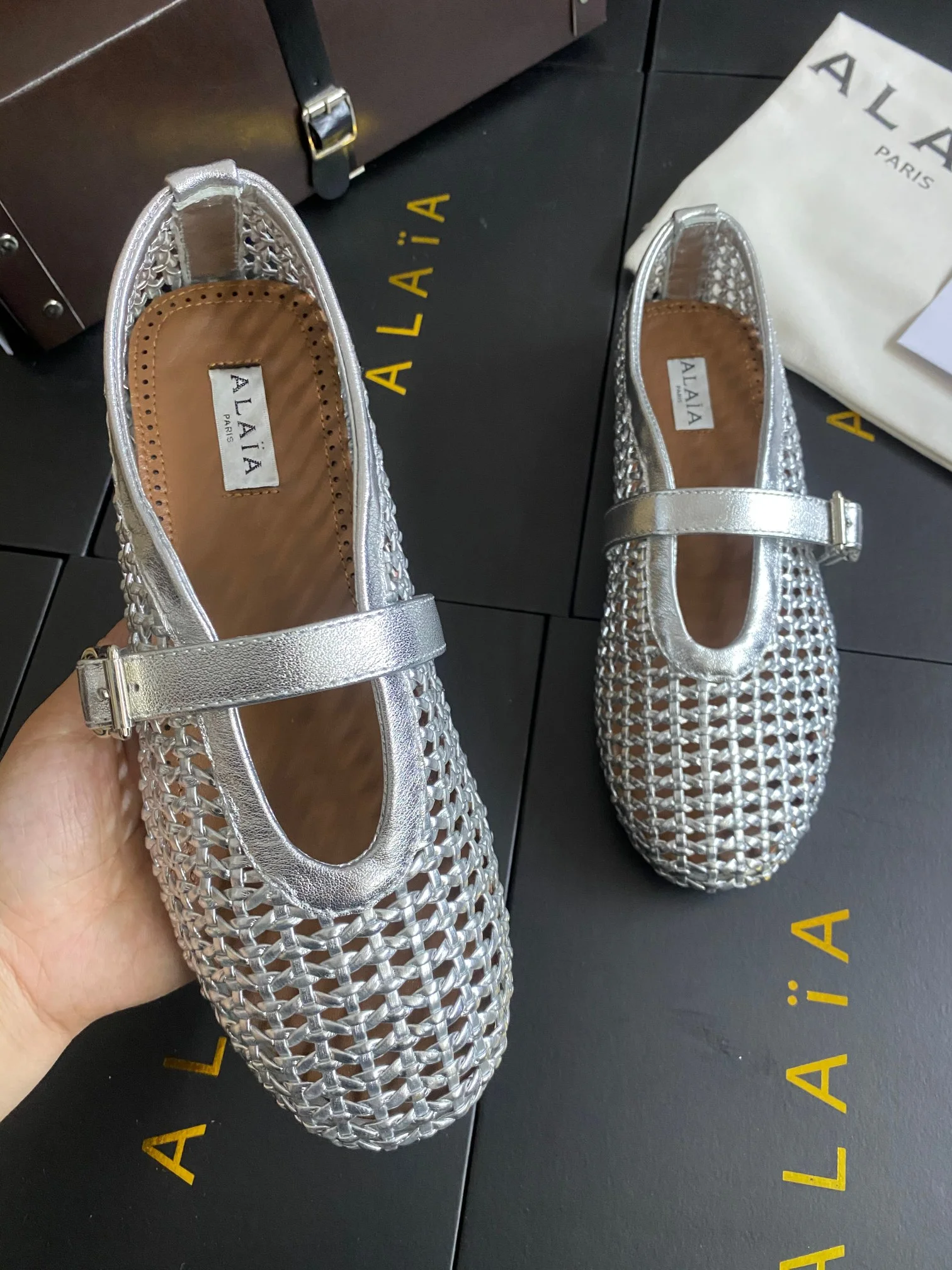 ALAIA Flats Cowhide Leather Silver-Brown EU35-41 B60202609110448 - Image 3
