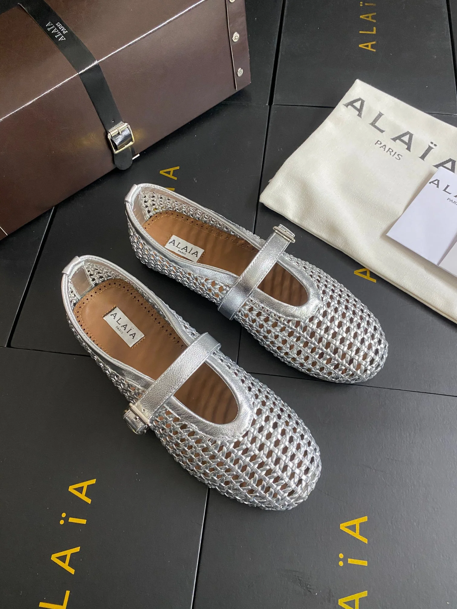 ALAIA Flats Cowhide Leather Silver-Brown EU35-41 B60202609110448 - Image 6