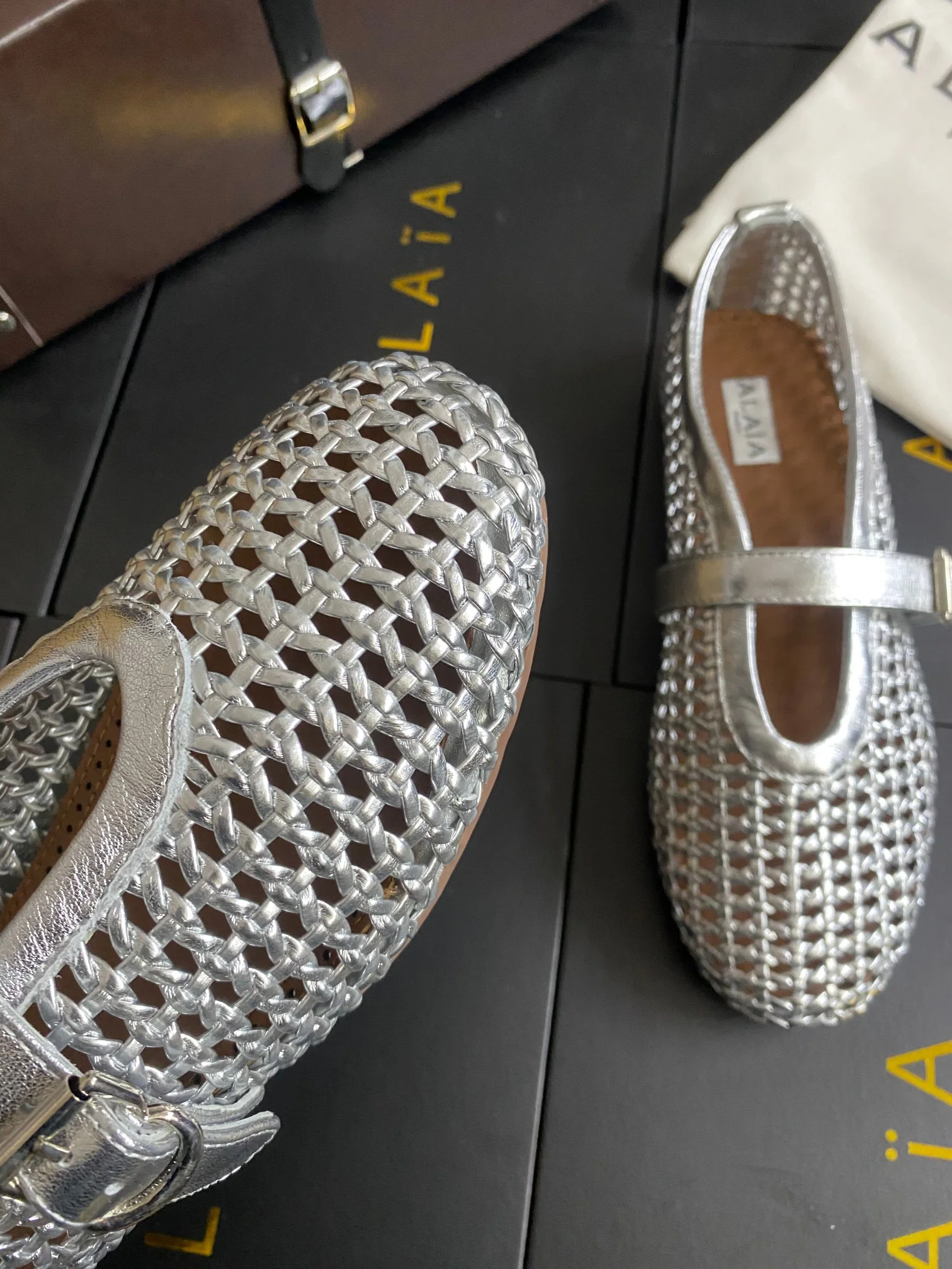 ALAIA Flats Cowhide Leather Silver-Brown EU35-41 B60202609110448 - Image 7