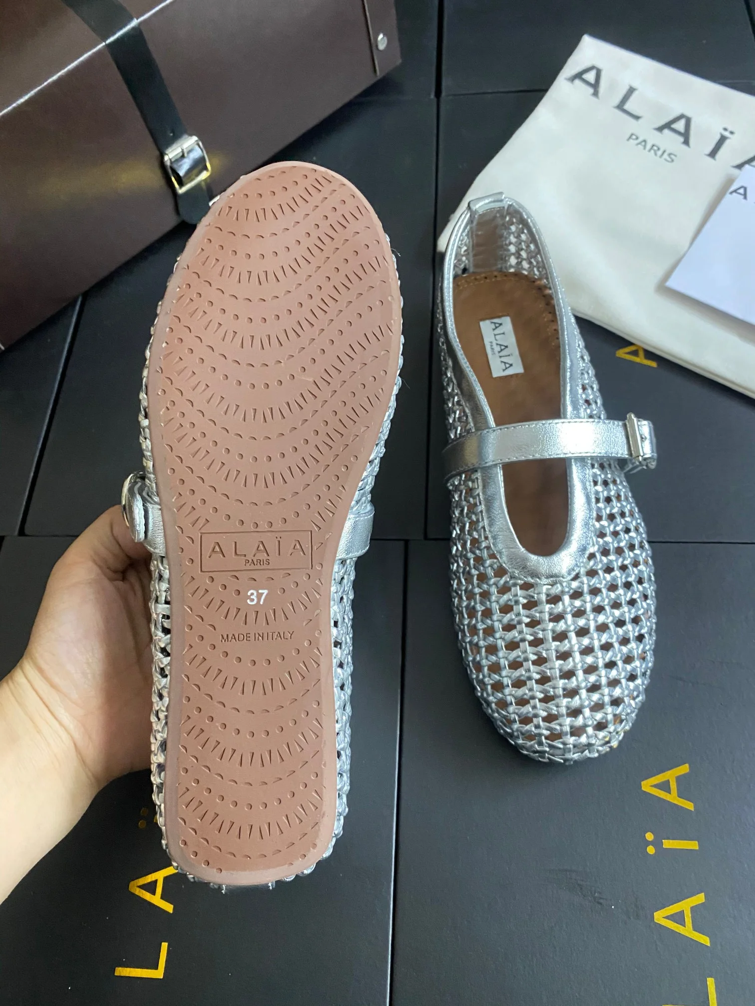 ALAIA Flats Cowhide Leather Silver-Brown EU35-41 B60202609110448 - Image 8