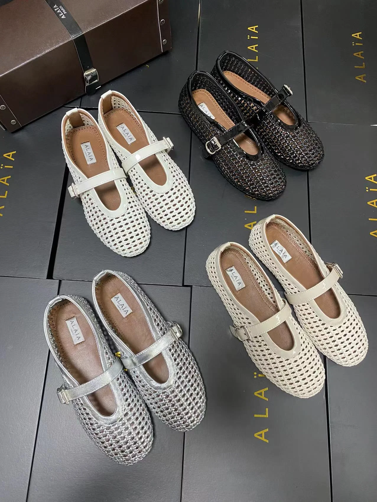 ALAIA Flats Cowhide Leather Silver-Brown EU35-41 B60202609110448 - Image 9