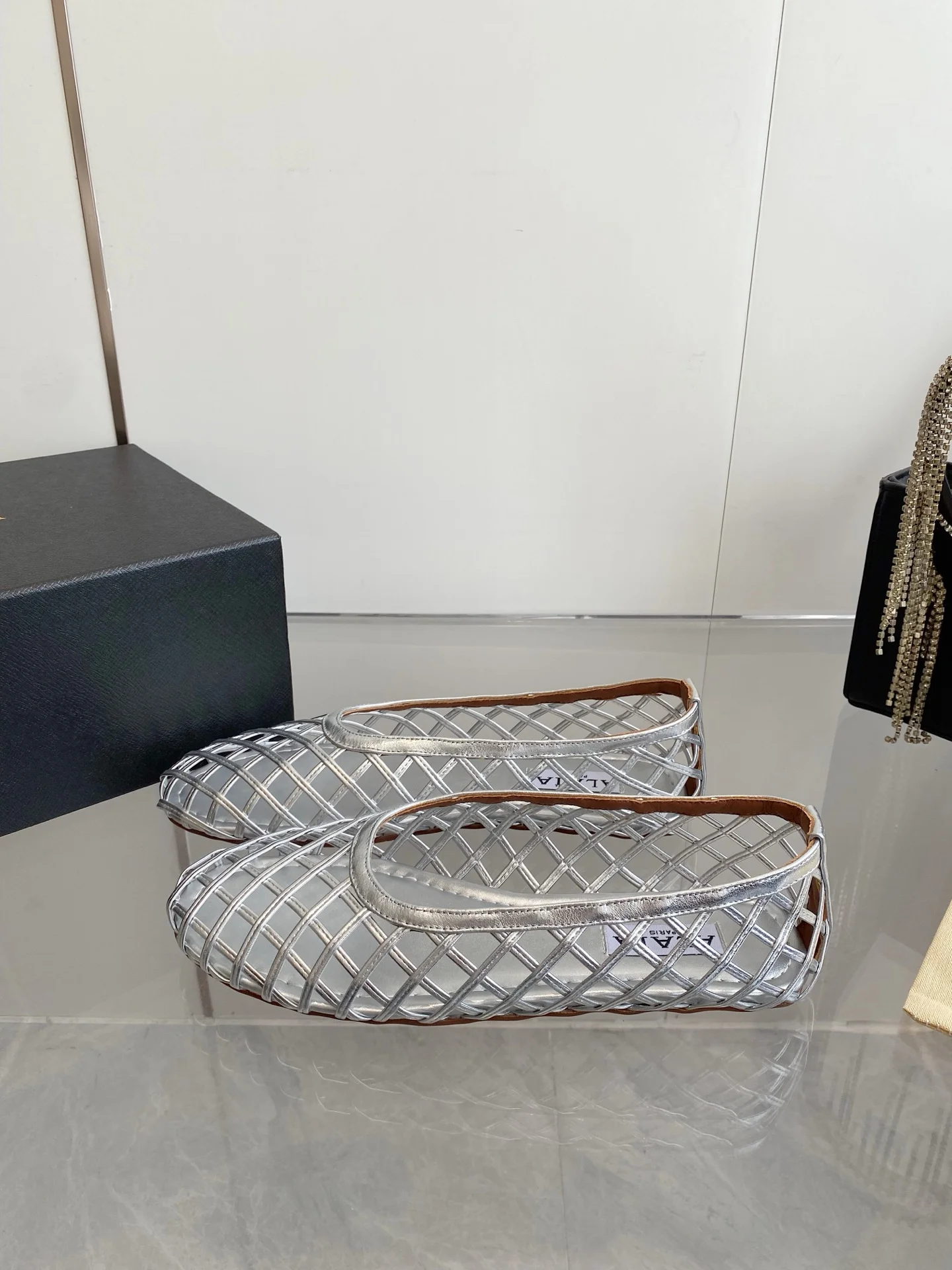 ALAIA Flats Woven Fabric Silver-Brown EU35-41 D1202609110502 - Image 2