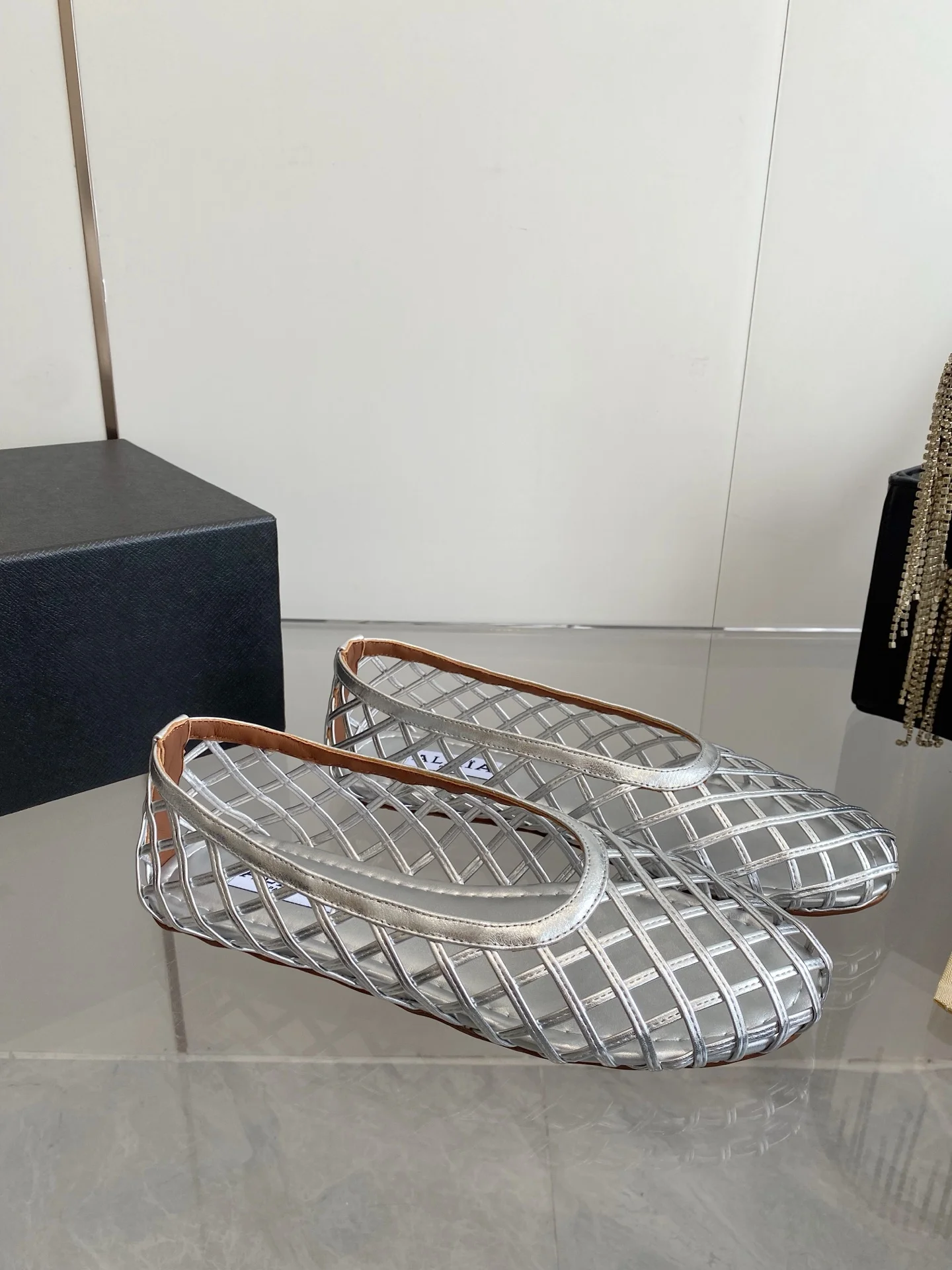 ALAIA Flats Woven Fabric Silver-Brown EU35-41 D1202609110502 - Image 3