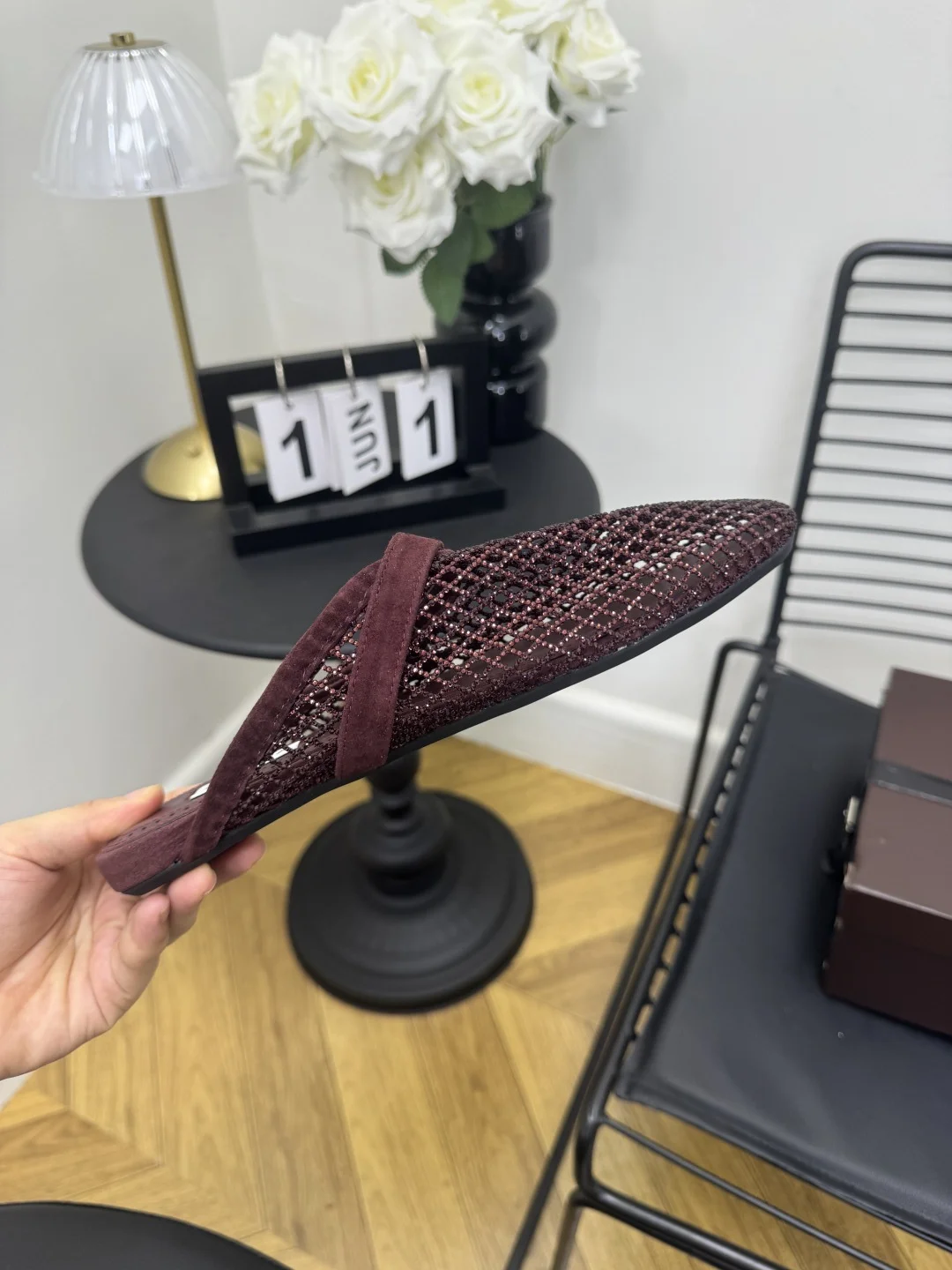 ALAIA Slides Cashmere Lambskin Burgundy EU35-42 B50202609110488 - Image 3