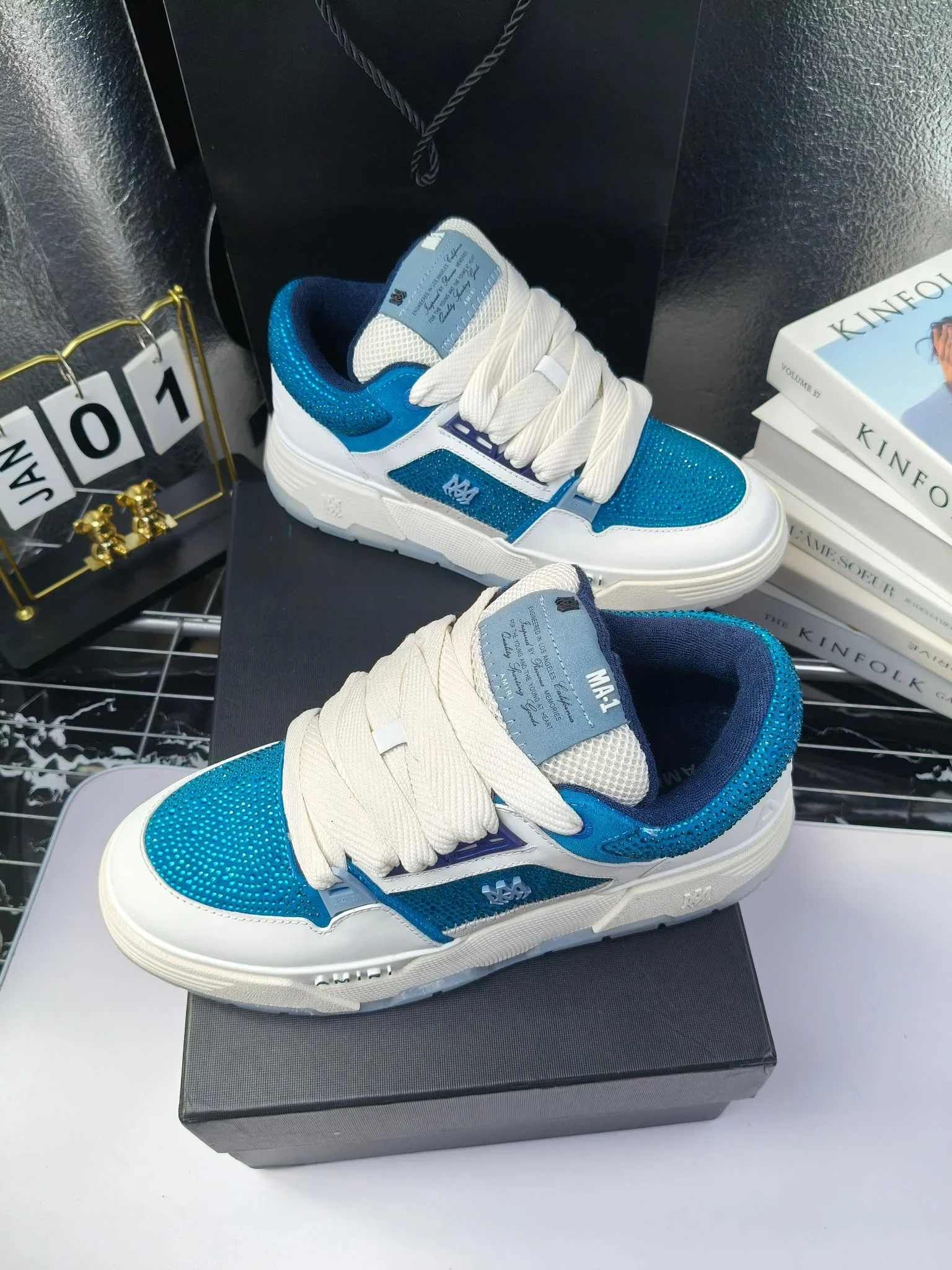 AMIRI Sneakers Suede Leather White-Blue EU35-46 C60202609111960 - Image 2