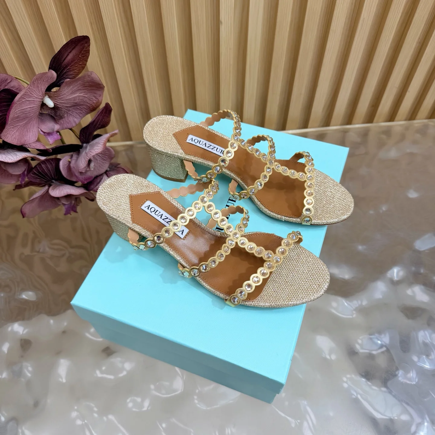AQUAZZURA Sandals Goat Leather Gold-Brown EU36-43 B60202609110835