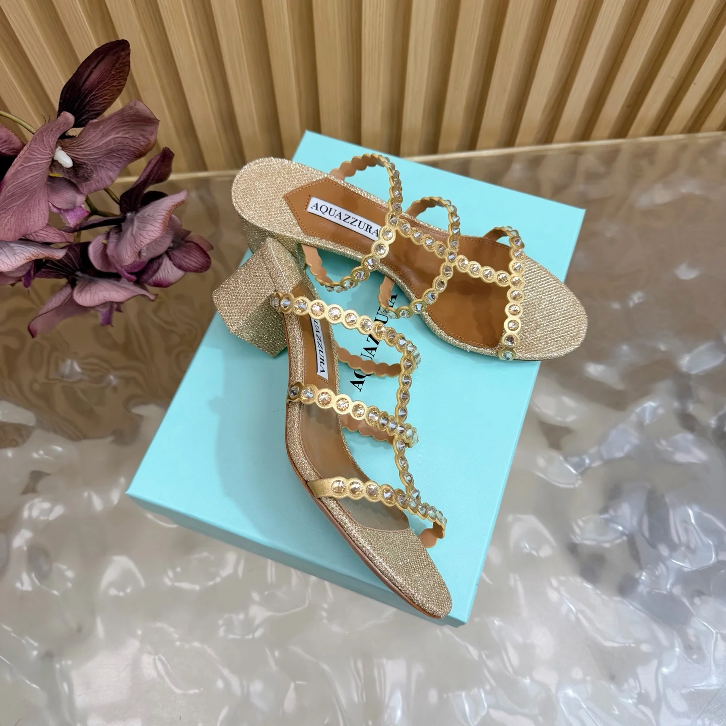 AQUAZZURA Sandals Goat Leather Gold-Brown EU36-43 B60202609110835 - Image 2