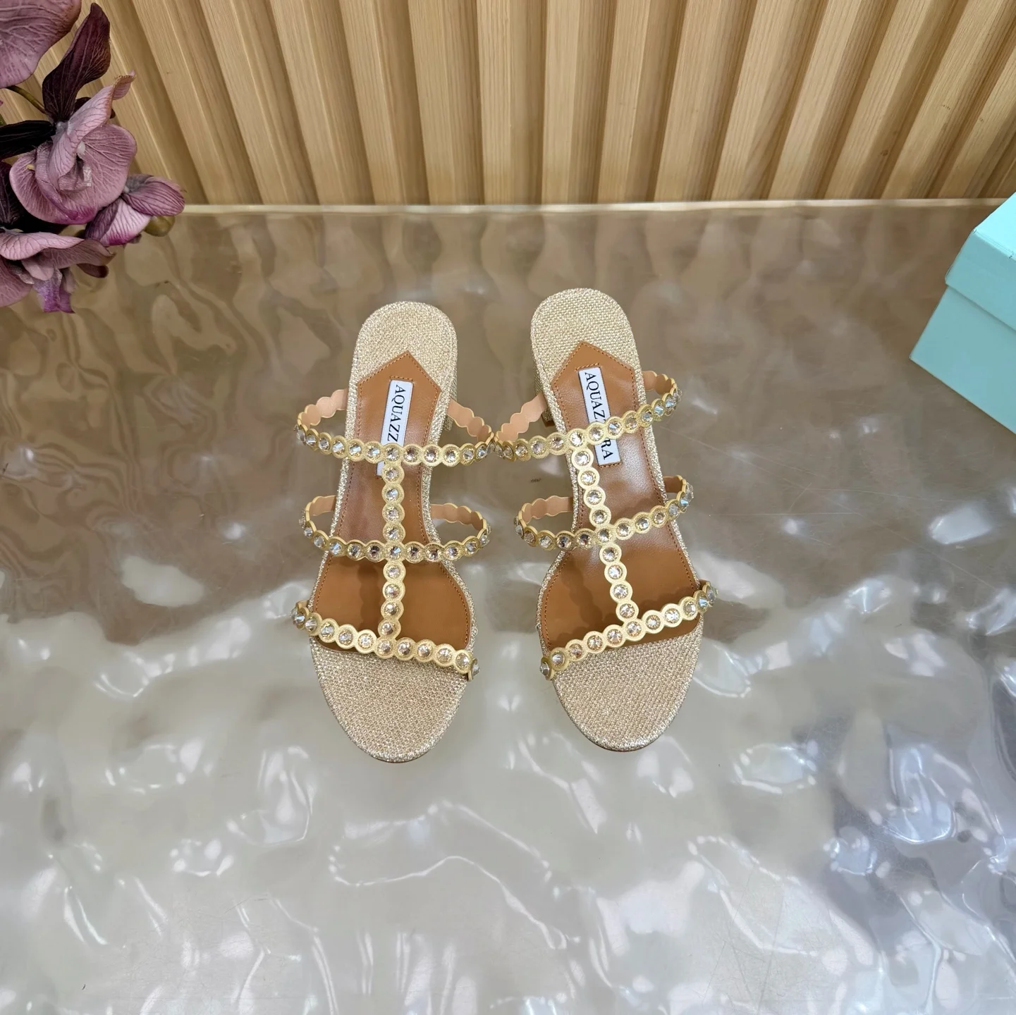 AQUAZZURA Sandals Goat Leather Gold-Brown EU36-43 B60202609110835 - Image 3