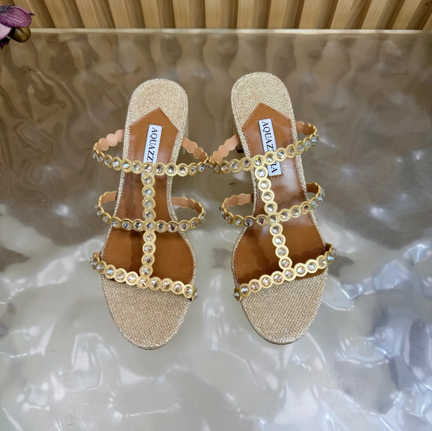AQUAZZURA Sandals Goat Leather Gold-Brown EU36-43 B60202609110835 - Image 4