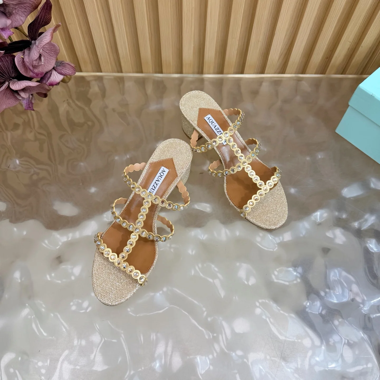 AQUAZZURA Sandals Goat Leather Gold-Brown EU36-43 B60202609110835 - Image 5