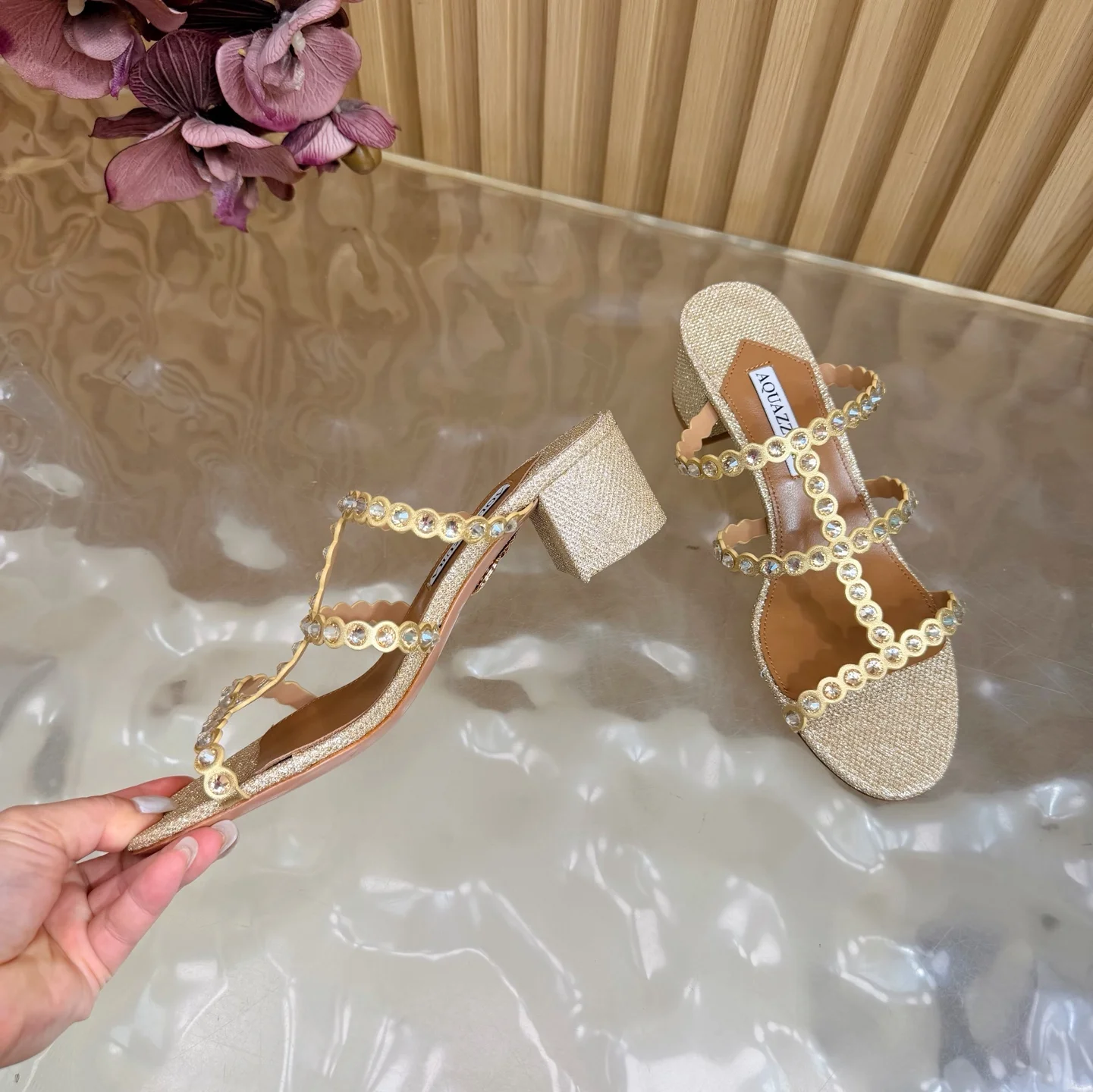 AQUAZZURA Sandals Goat Leather Gold-Brown EU36-43 B60202609110835 - Image 7