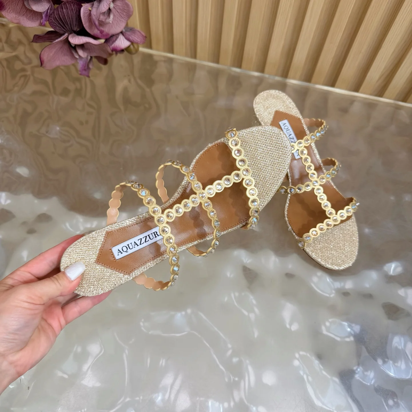 AQUAZZURA Sandals Goat Leather Gold-Brown EU36-43 B60202609110835 - Image 8