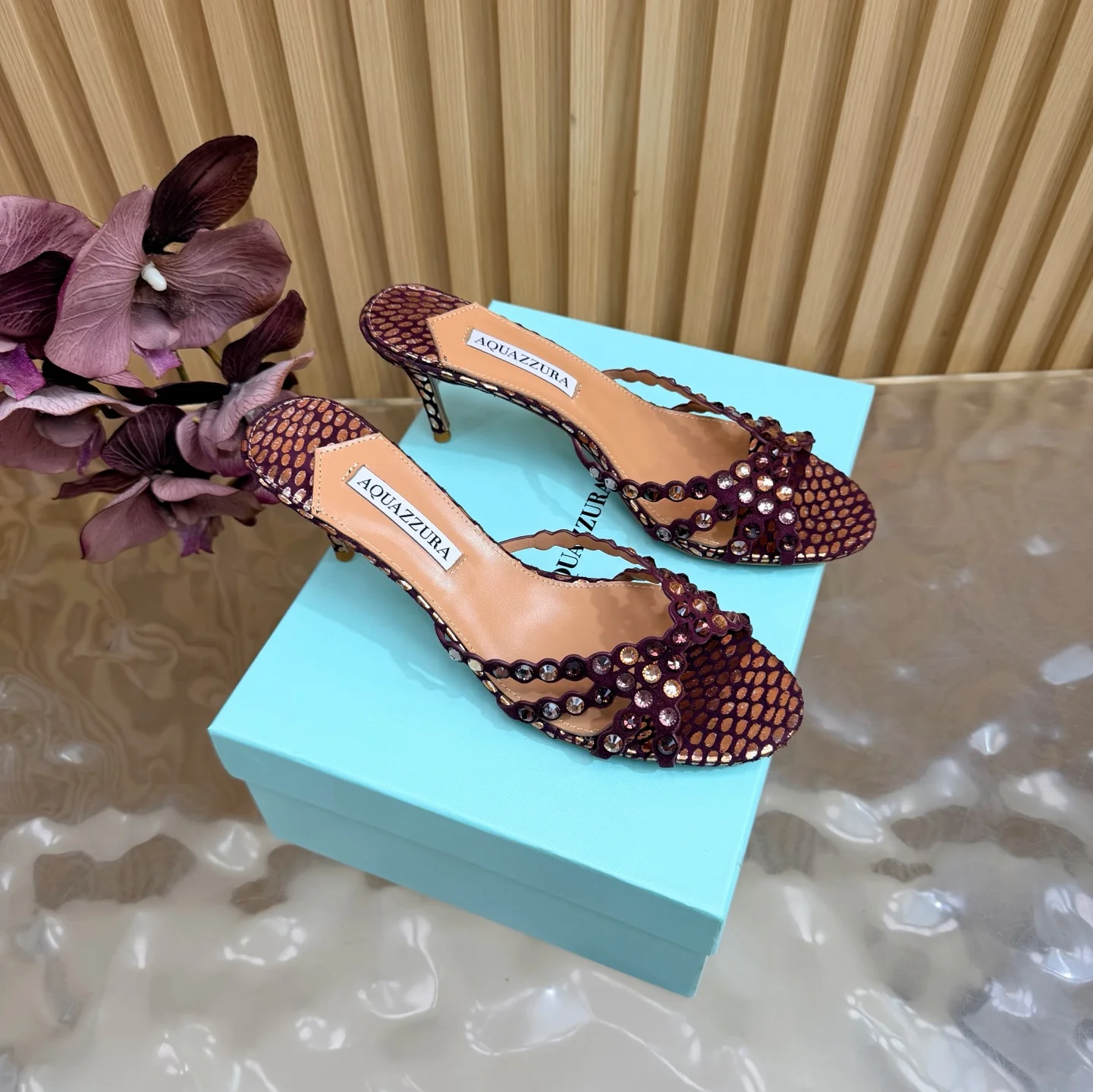 AQUAZZURA Sandals Leather Burgundy-Gold EU36-43 B90202609110825