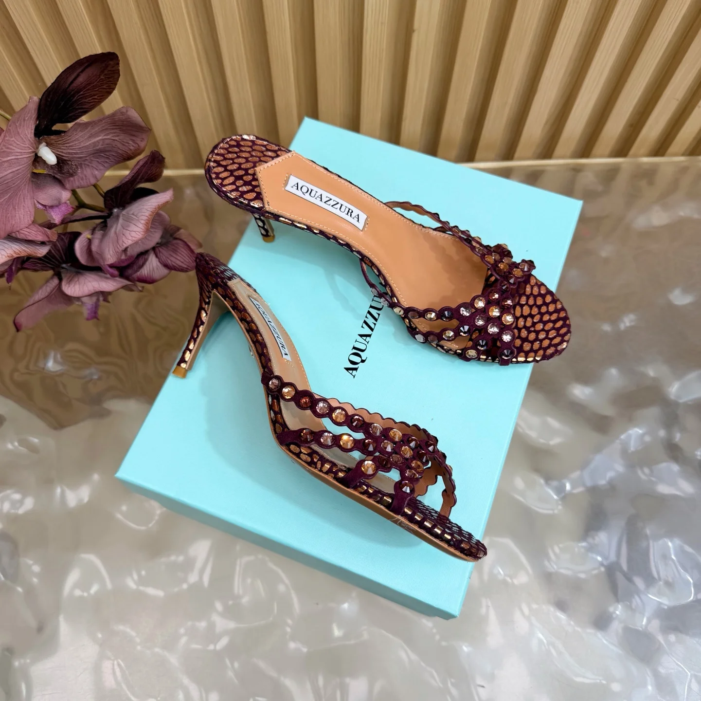 AQUAZZURA Sandals Leather Burgundy-Gold EU36-43 B90202609110825 - Image 2