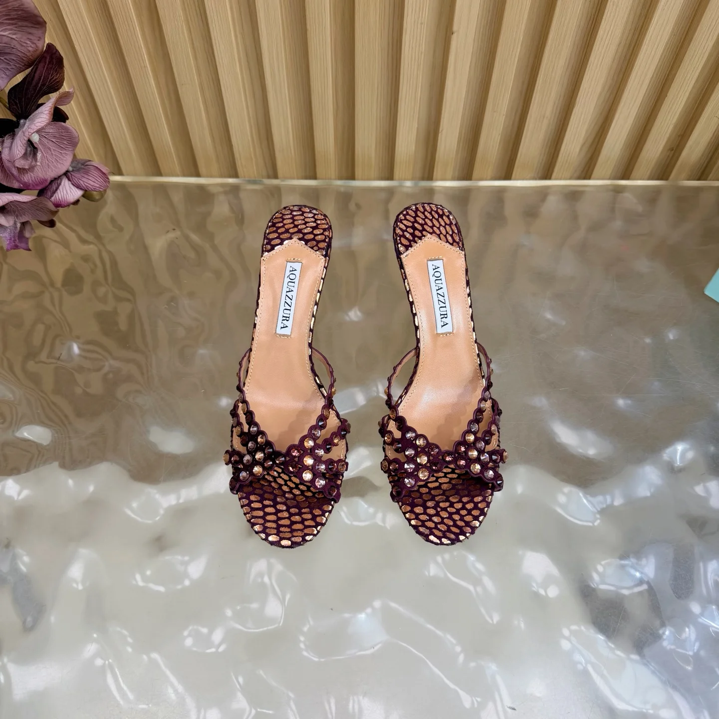 AQUAZZURA Sandals Leather Burgundy-Gold EU36-43 B90202609110825 - Image 3