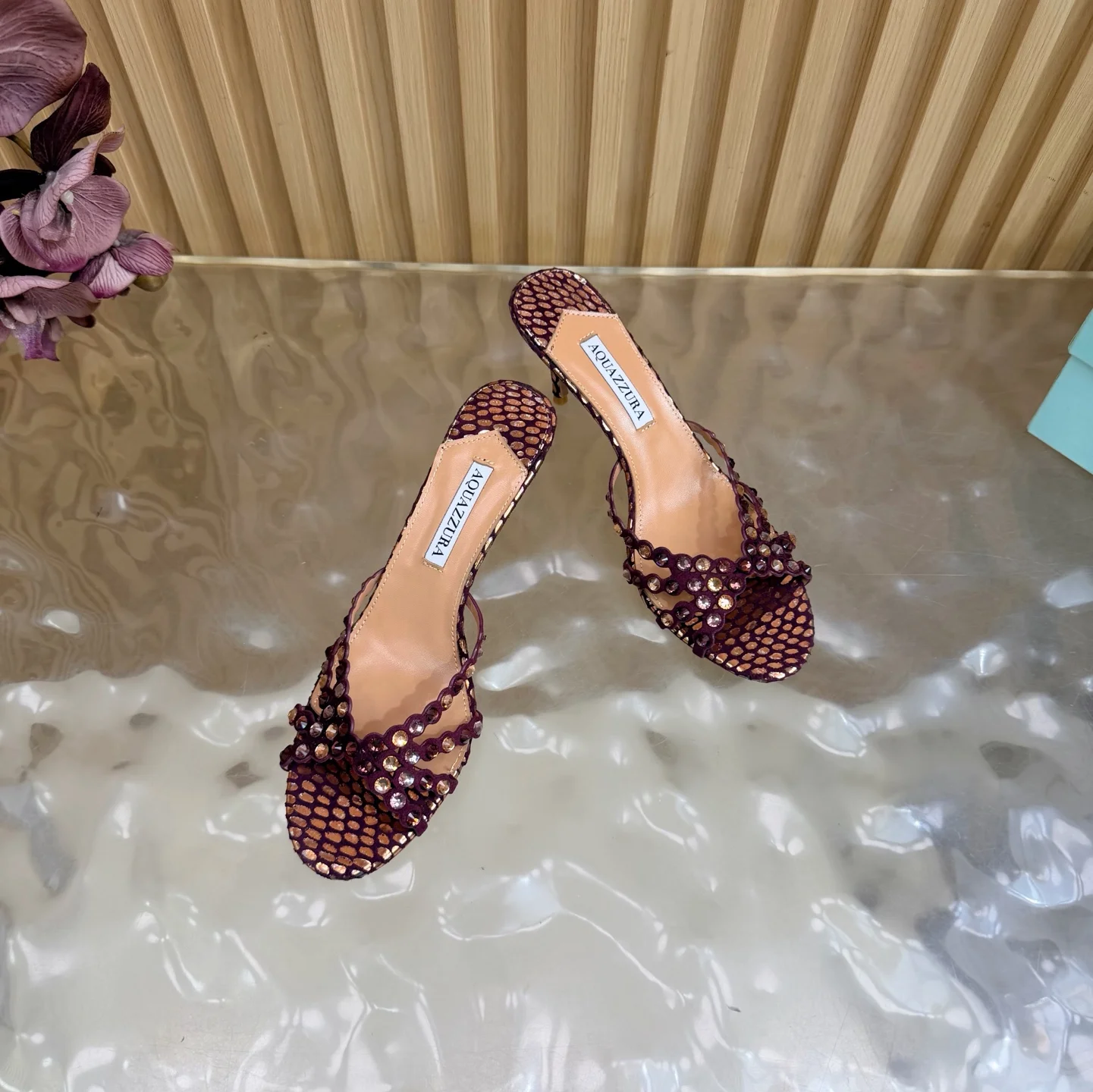 AQUAZZURA Sandals Leather Burgundy-Gold EU36-43 B90202609110825 - Image 4
