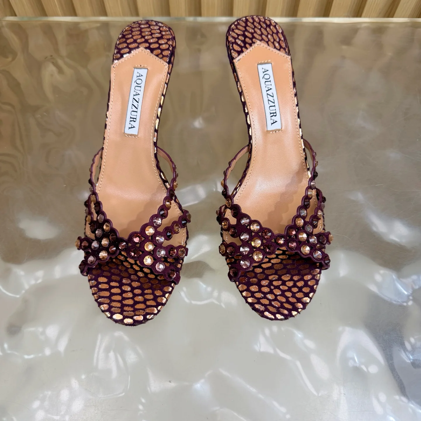 AQUAZZURA Sandals Leather Burgundy-Gold EU36-43 B90202609110825 - Image 5