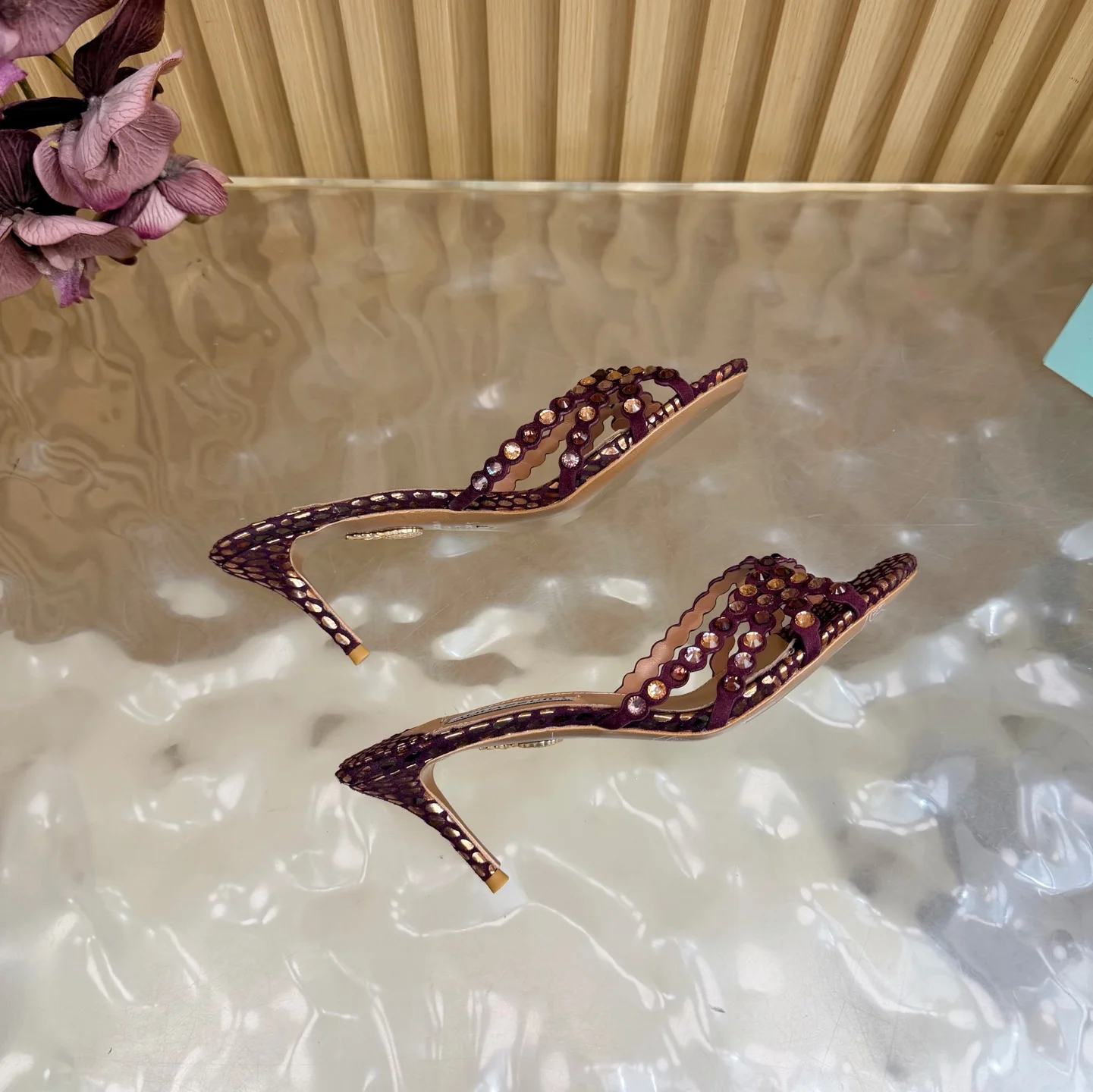 AQUAZZURA Sandals Leather Burgundy-Gold EU36-43 B90202609110825 - Image 6