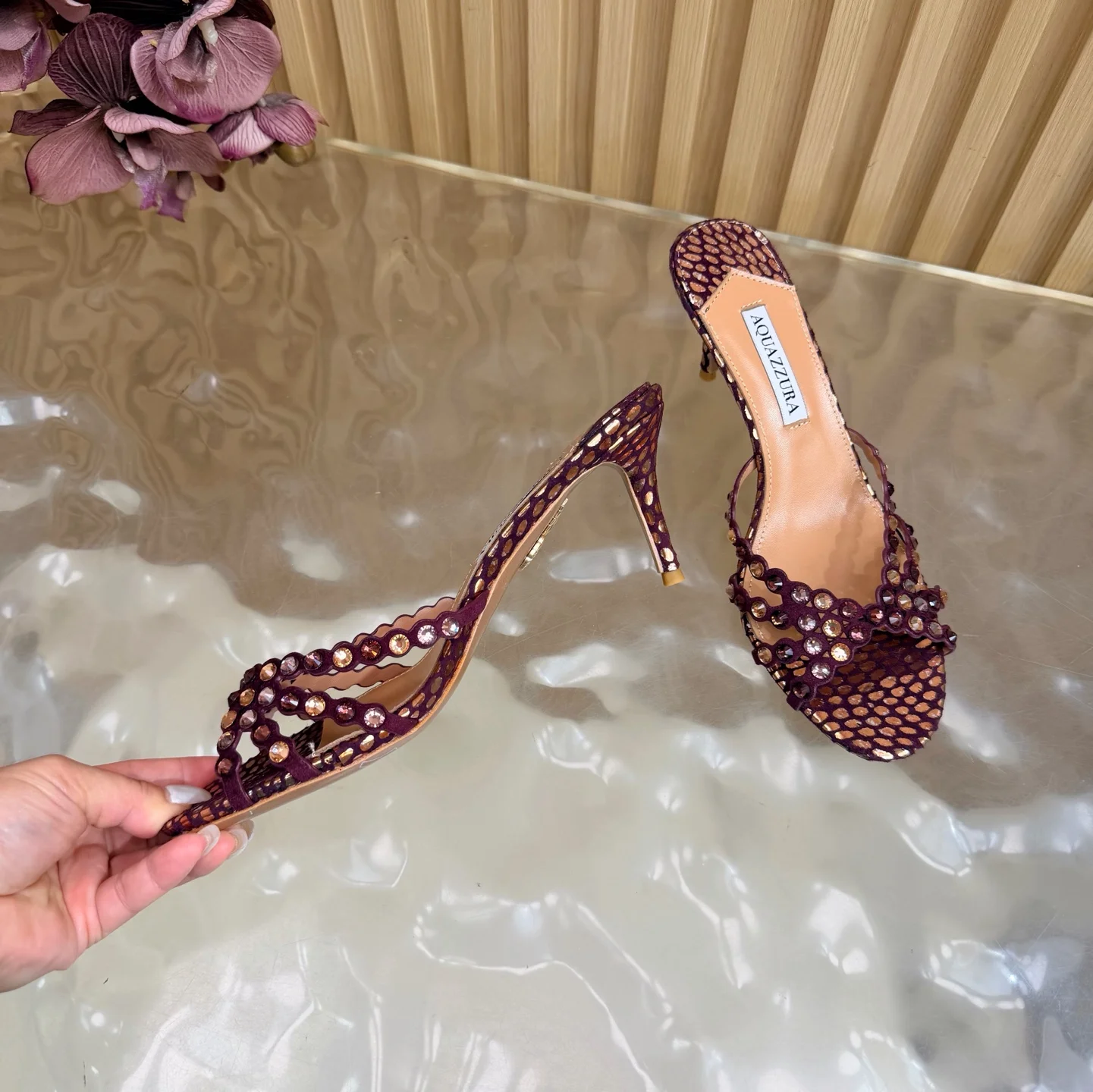 AQUAZZURA Sandals Leather Burgundy-Gold EU36-43 B90202609110825 - Image 7