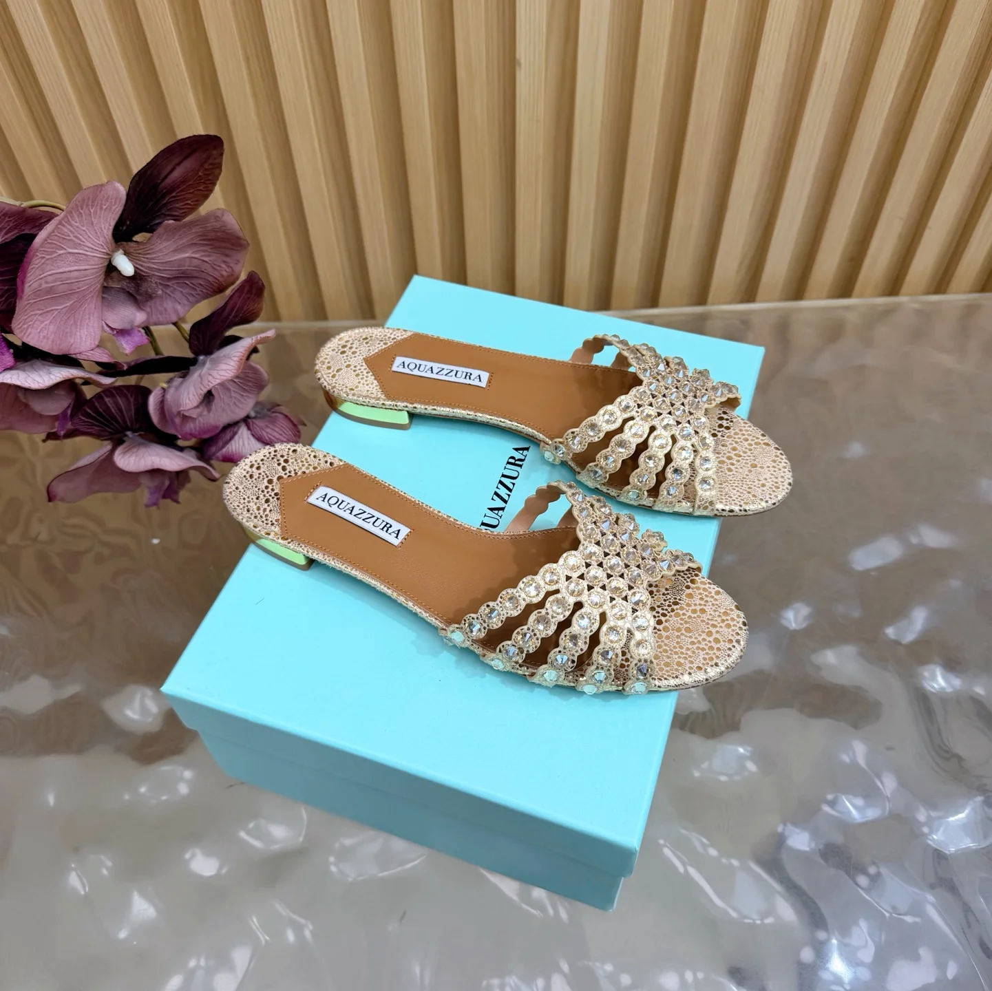 AQUAZZURA Sandals Leather Gold-Brown EU36-43 B65202609110856