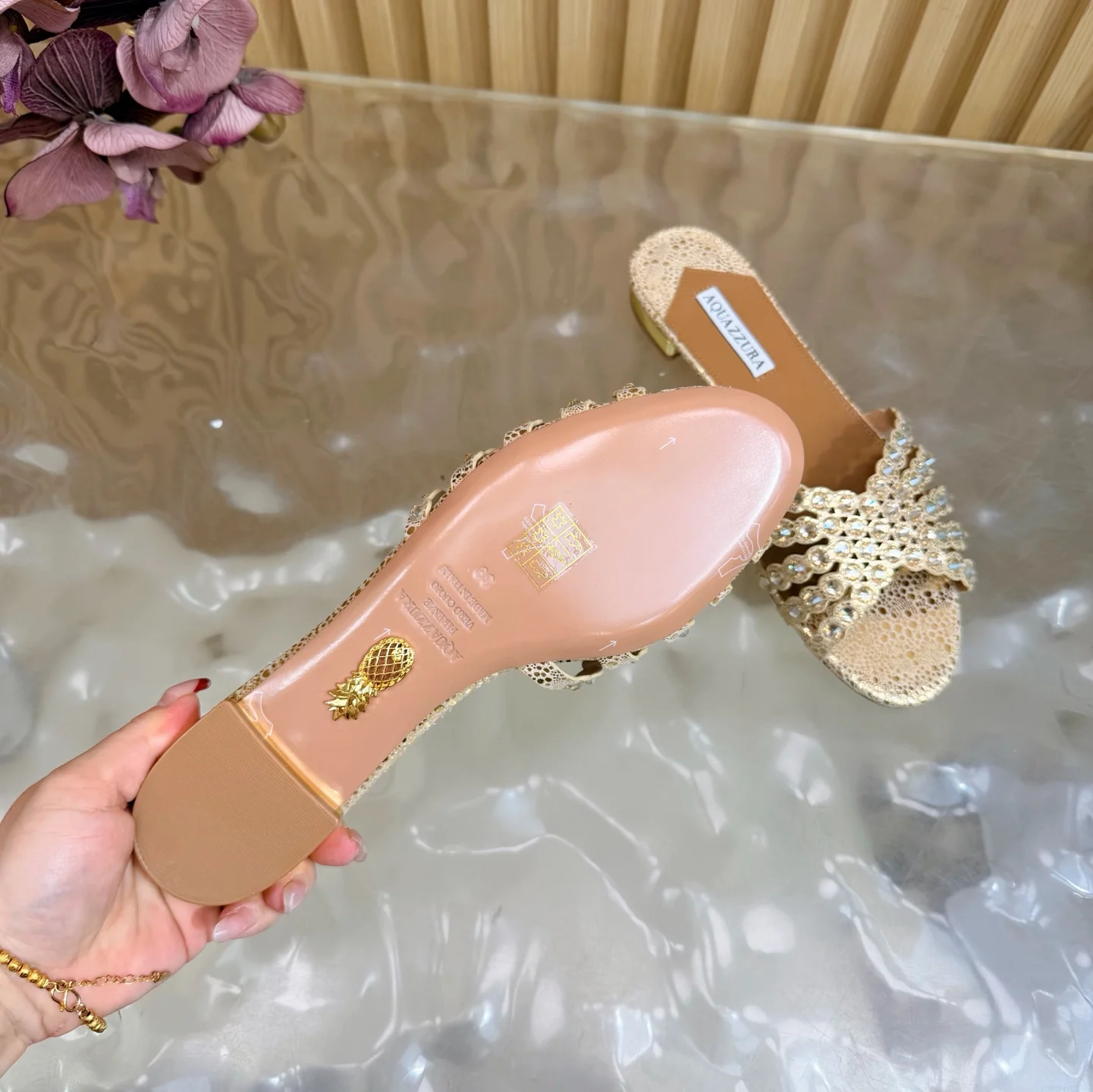 AQUAZZURA Sandals Leather Gold-Brown EU36-43 B65202609110856 - Image 9