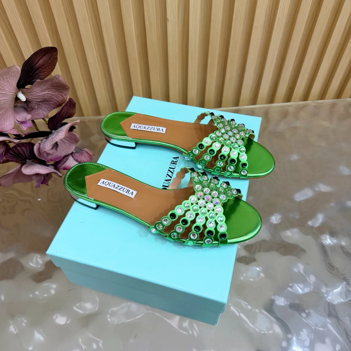 AQUAZZURA Sandals Leather Green-Brown EU36-43 B65202609110859