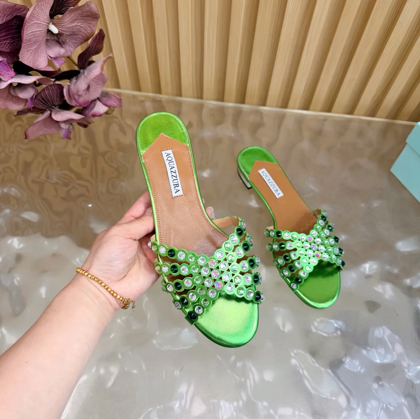 AQUAZZURA Sandals Leather Green-Brown EU36-43 B65202609110859 - Image 9