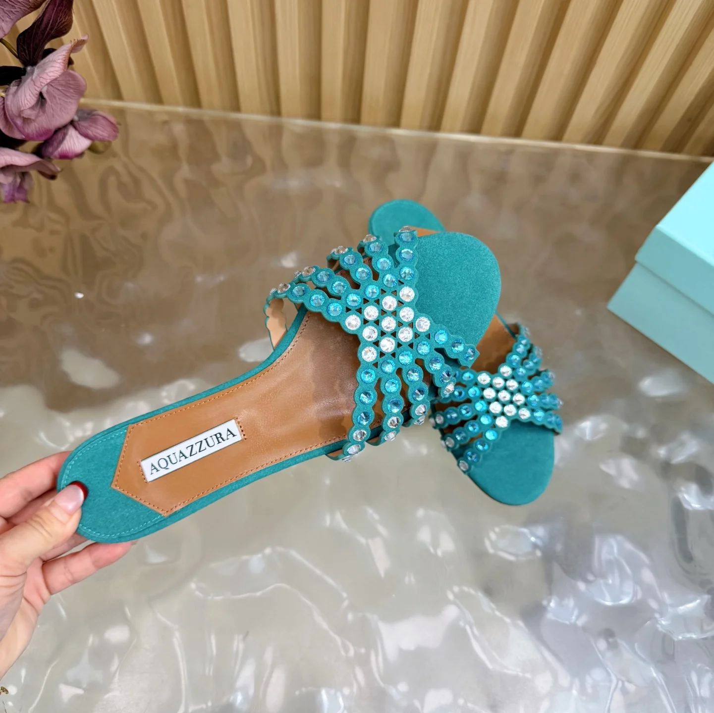 AQUAZZURA Sandals Leather Teal-Silver EU36-43 B65202609110853 - Image 6