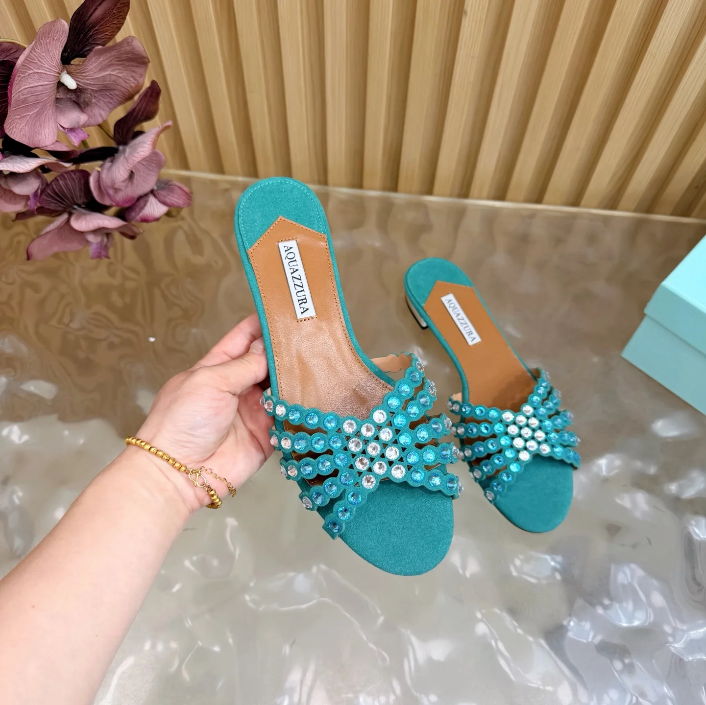 AQUAZZURA Sandals Leather Teal-Silver EU36-43 B65202609110853 - Image 8