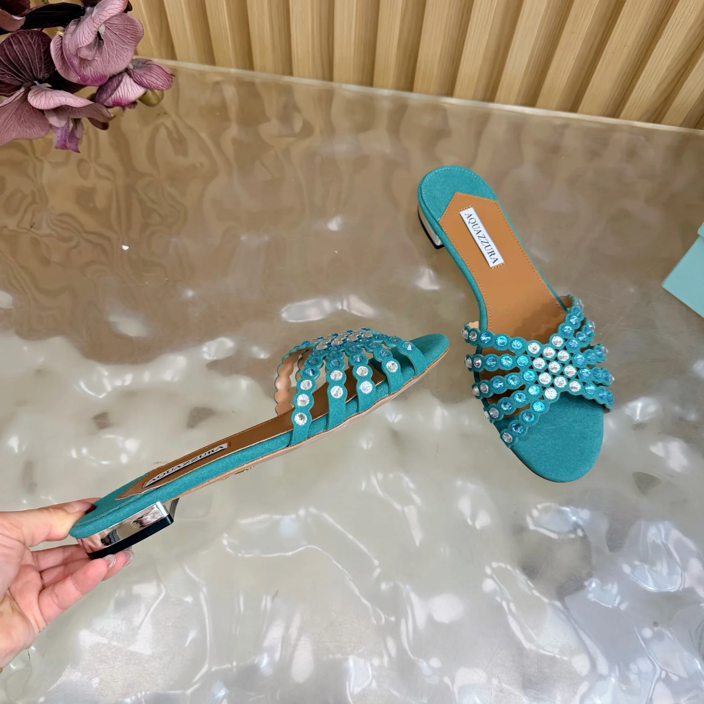 AQUAZZURA Sandals Leather Teal-Silver EU36-43 B65202609110853 - Image 9