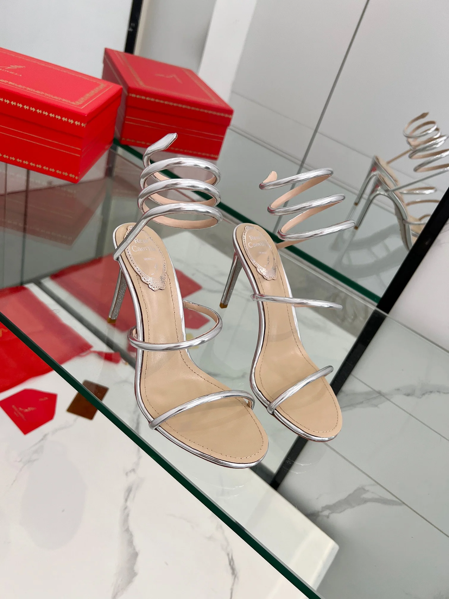 AQUAZZURA Sandals Metallic Snake Leather Silver-Nude EU35-39 B70202609110340 - Image 10