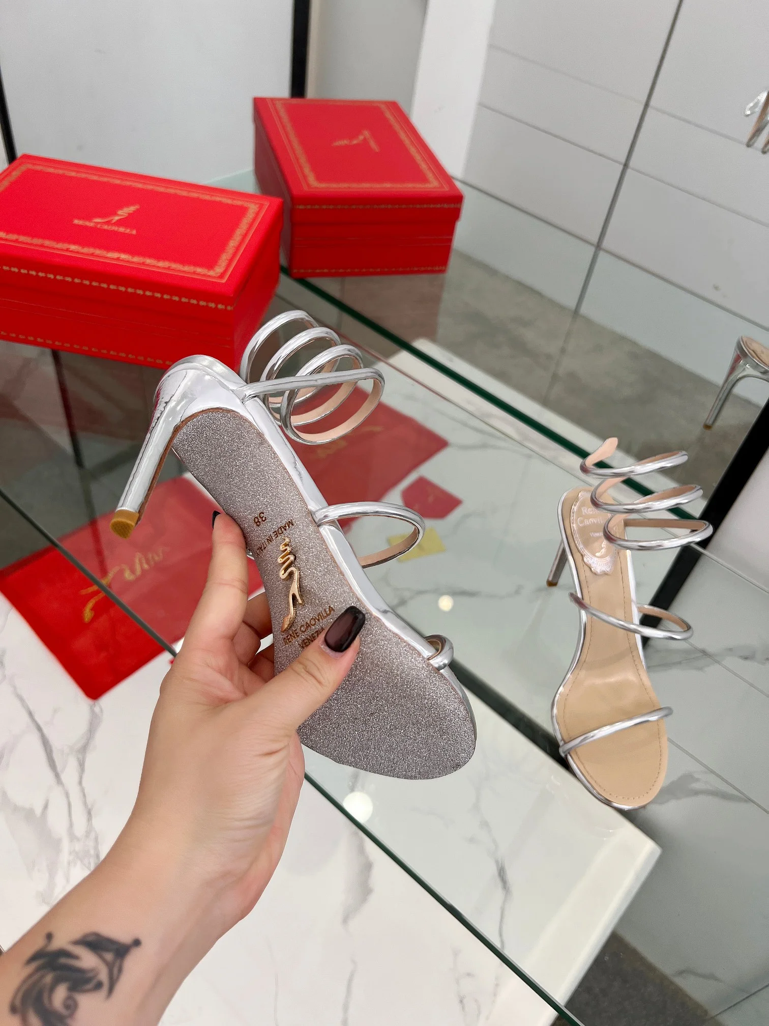 AQUAZZURA Sandals Metallic Snake Leather Silver-Nude EU35-39 B70202609110340 - Image 4