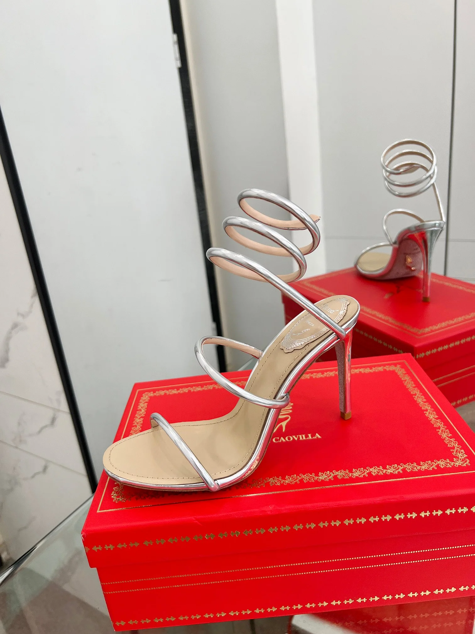 AQUAZZURA Sandals Metallic Snake Leather Silver-Nude EU35-39 B70202609110340 - Image 5