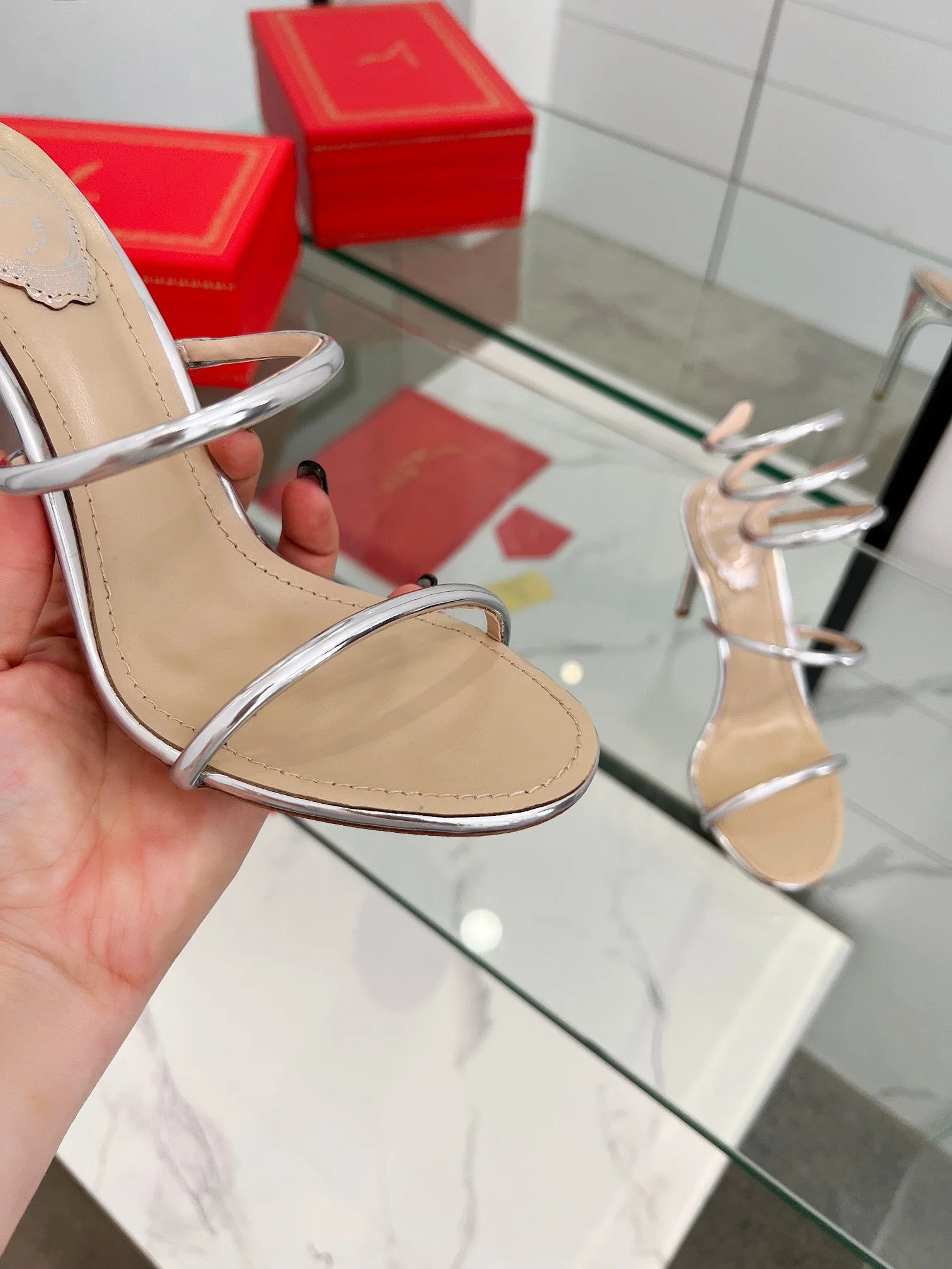 AQUAZZURA Sandals Metallic Snake Leather Silver-Nude EU35-39 B70202609110340 - Image 6