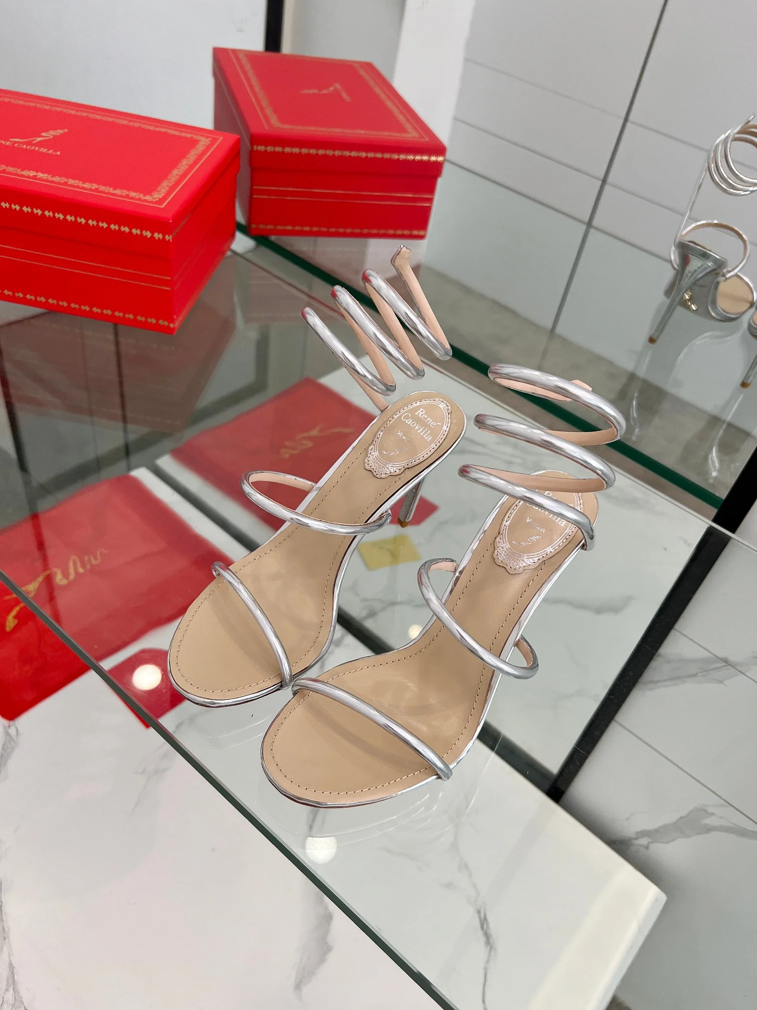 AQUAZZURA Sandals Metallic Snake Leather Silver-Nude EU35-39 B70202609110340 - Image 7