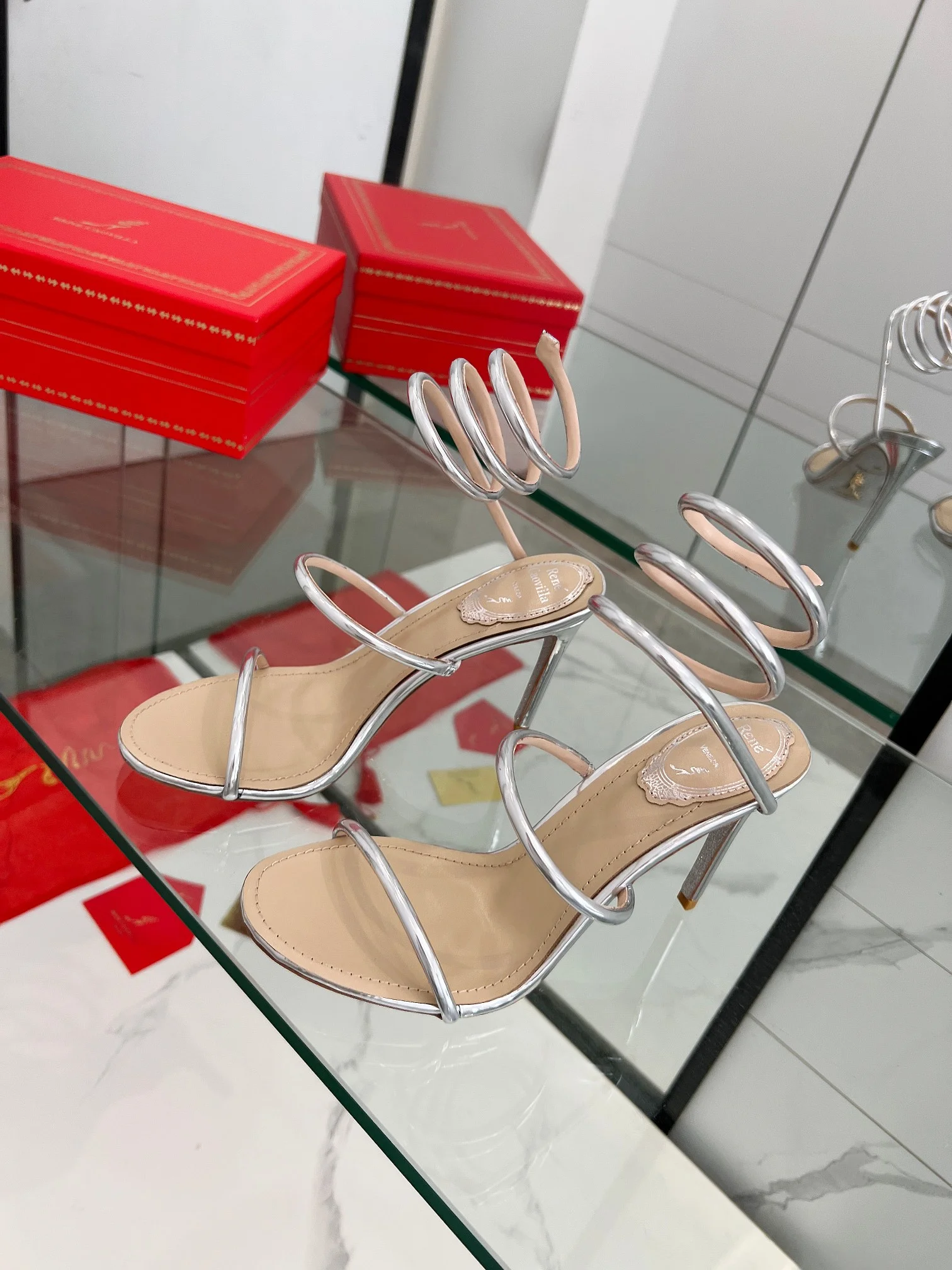 AQUAZZURA Sandals Metallic Snake Leather Silver-Nude EU35-39 B70202609110340 - Image 9