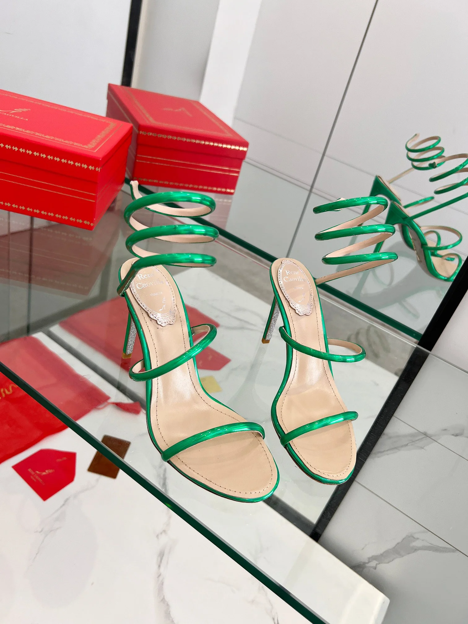 AQUAZZURA Sandals Metallic Snakeskin Green-Beige EU35-39 B70202609110344 - Image 10