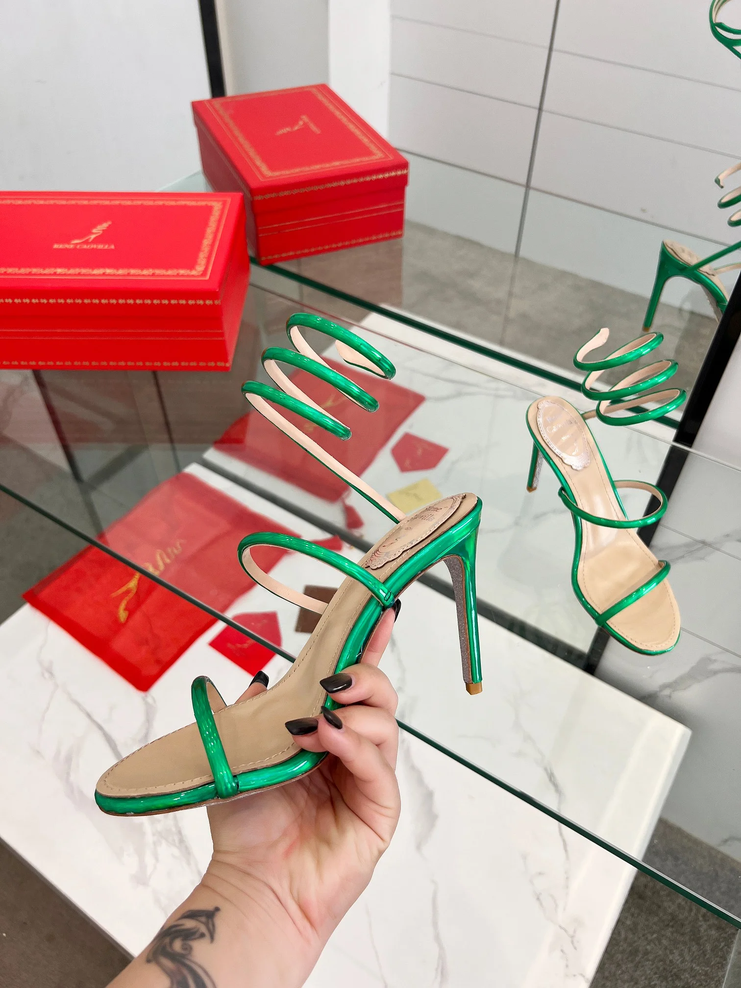 AQUAZZURA Sandals Metallic Snakeskin Green-Beige EU35-39 B70202609110344 - Image 3