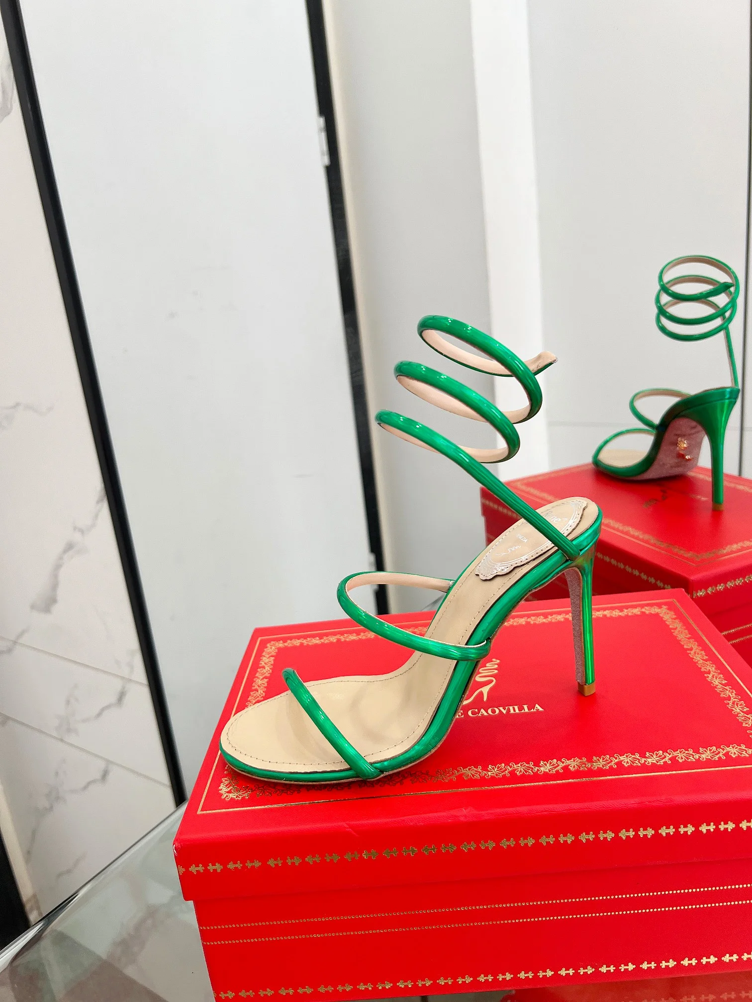 AQUAZZURA Sandals Metallic Snakeskin Green-Beige EU35-39 B70202609110344 - Image 6