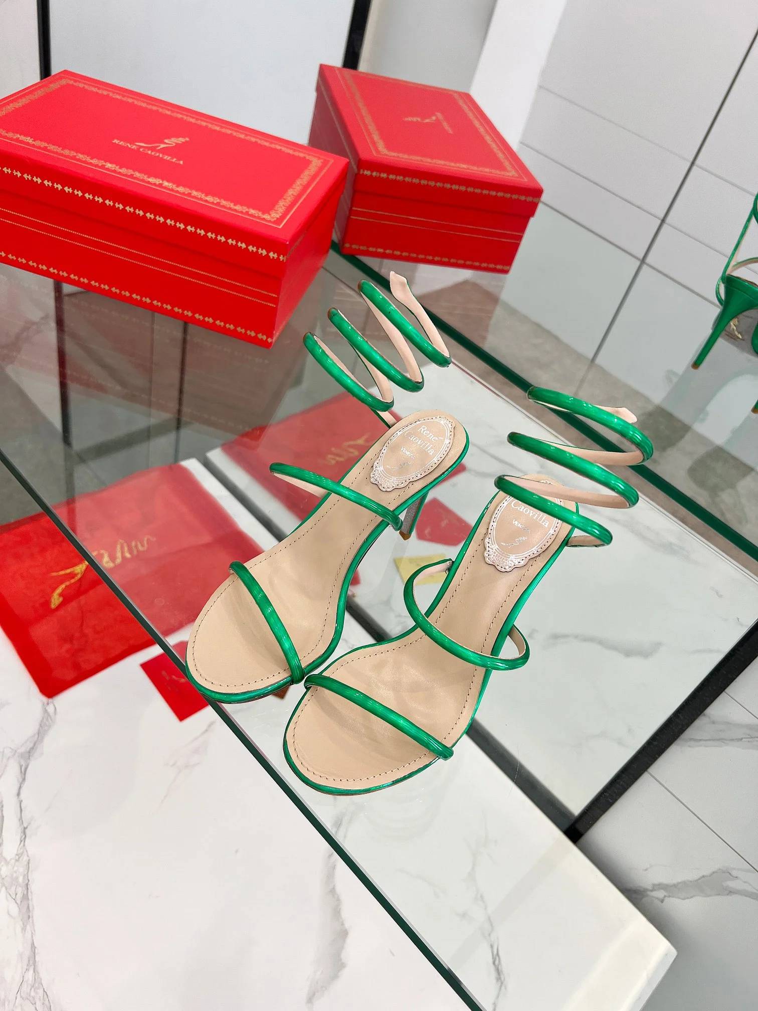 AQUAZZURA Sandals Metallic Snakeskin Green-Beige EU35-39 B70202609110344 - Image 7