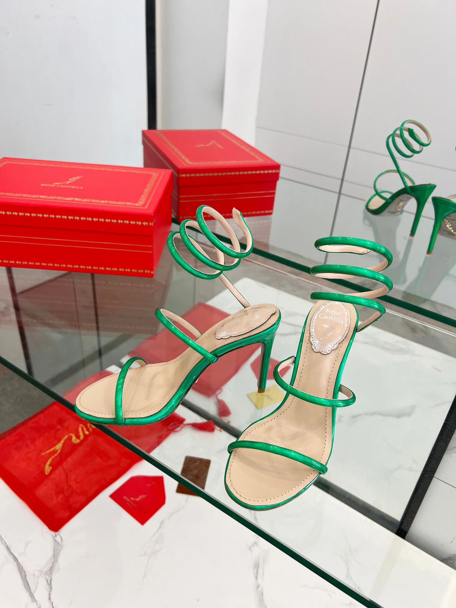AQUAZZURA Sandals Metallic Snakeskin Green-Beige EU35-39 B70202609110344 - Image 8