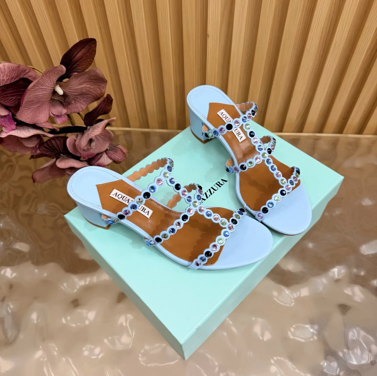 AQUAZZURA Sandals Sheep Leather Light Blue-Multi EU36-43 B60202609110833 - Image 2