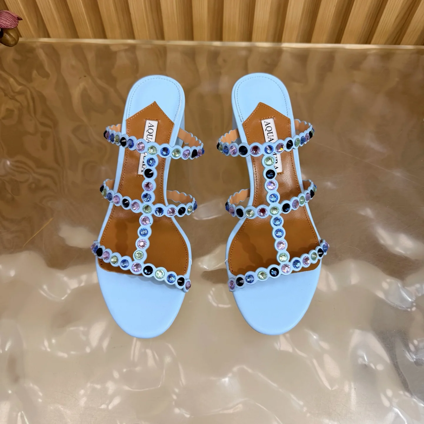 AQUAZZURA Sandals Sheep Leather Light Blue-Multi EU36-43 B60202609110833 - Image 4