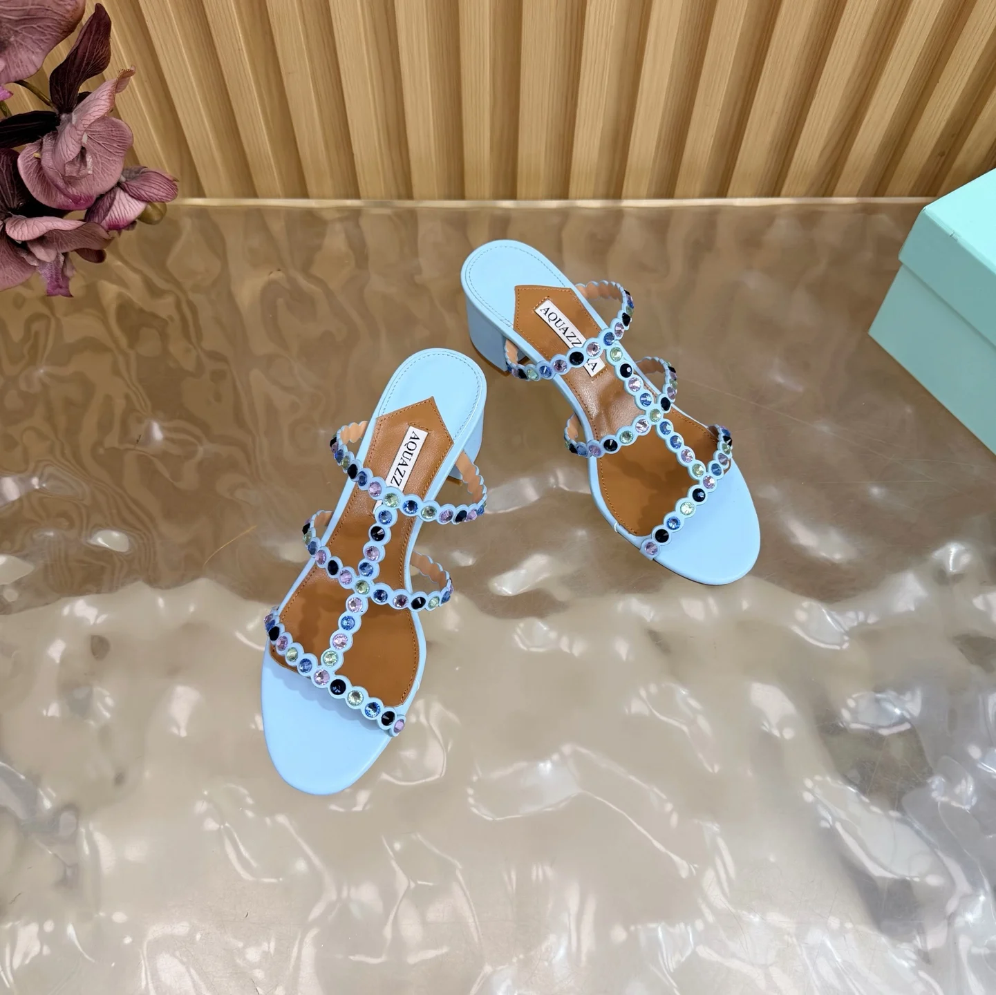 AQUAZZURA Sandals Sheep Leather Light Blue-Multi EU36-43 B60202609110833 - Image 5